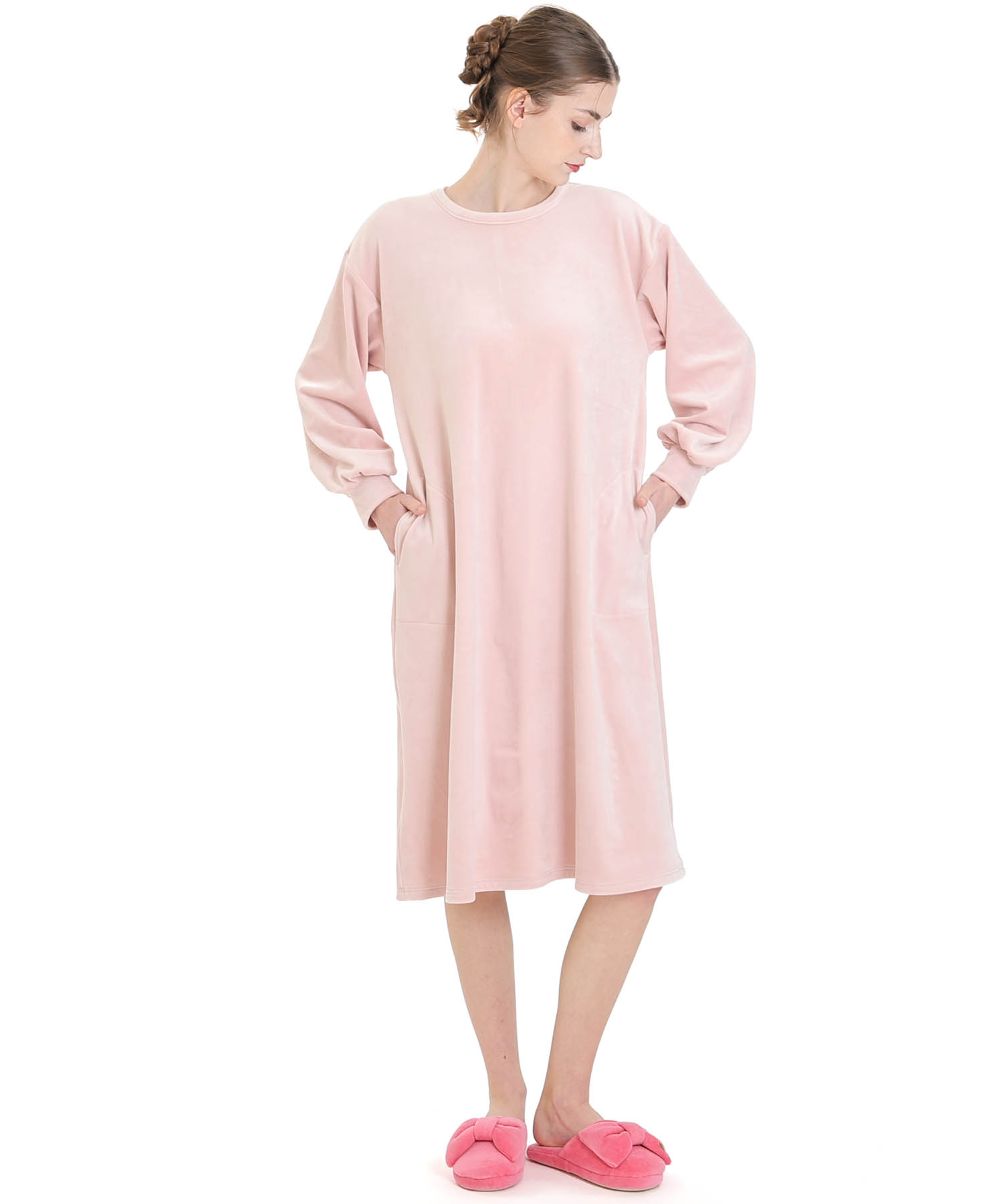 プレミアムストレッチワンピース_パジャマ&ルームウェア-ワンピース・ネグリジェ_ピンク_1