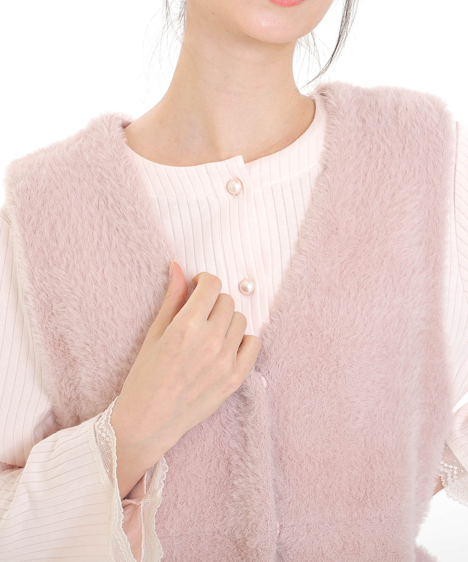 フェザーヤーンベスト_パジャマ&ルームウェア-トップス-カーディガン・ガウン_ピンク_3