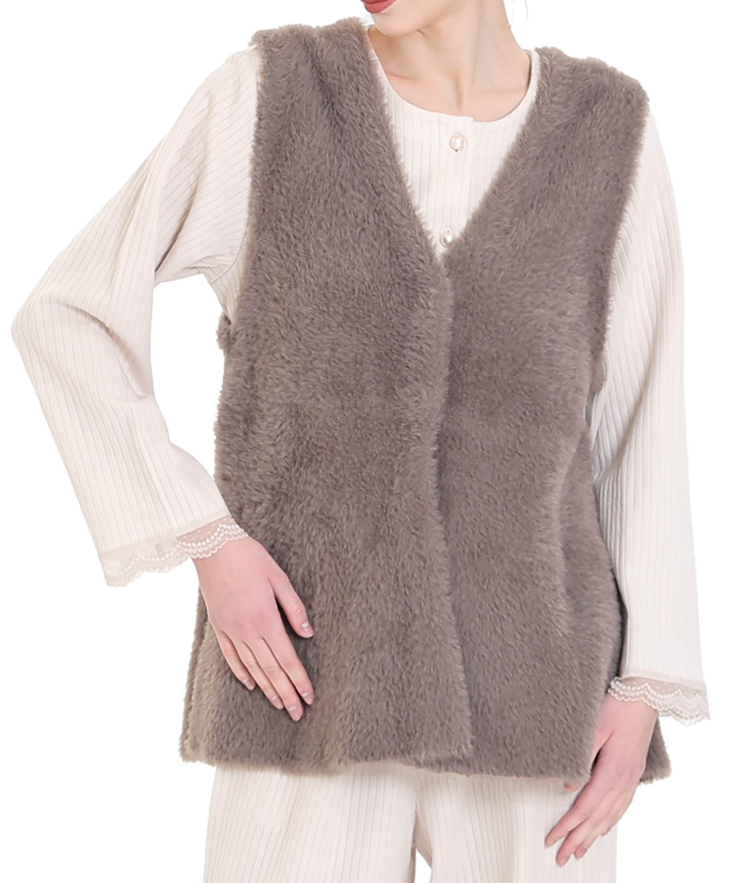 フェザーヤーンベスト_パジャマ&ルームウェア-トップス-カーディガン・ガウン_グレー_0