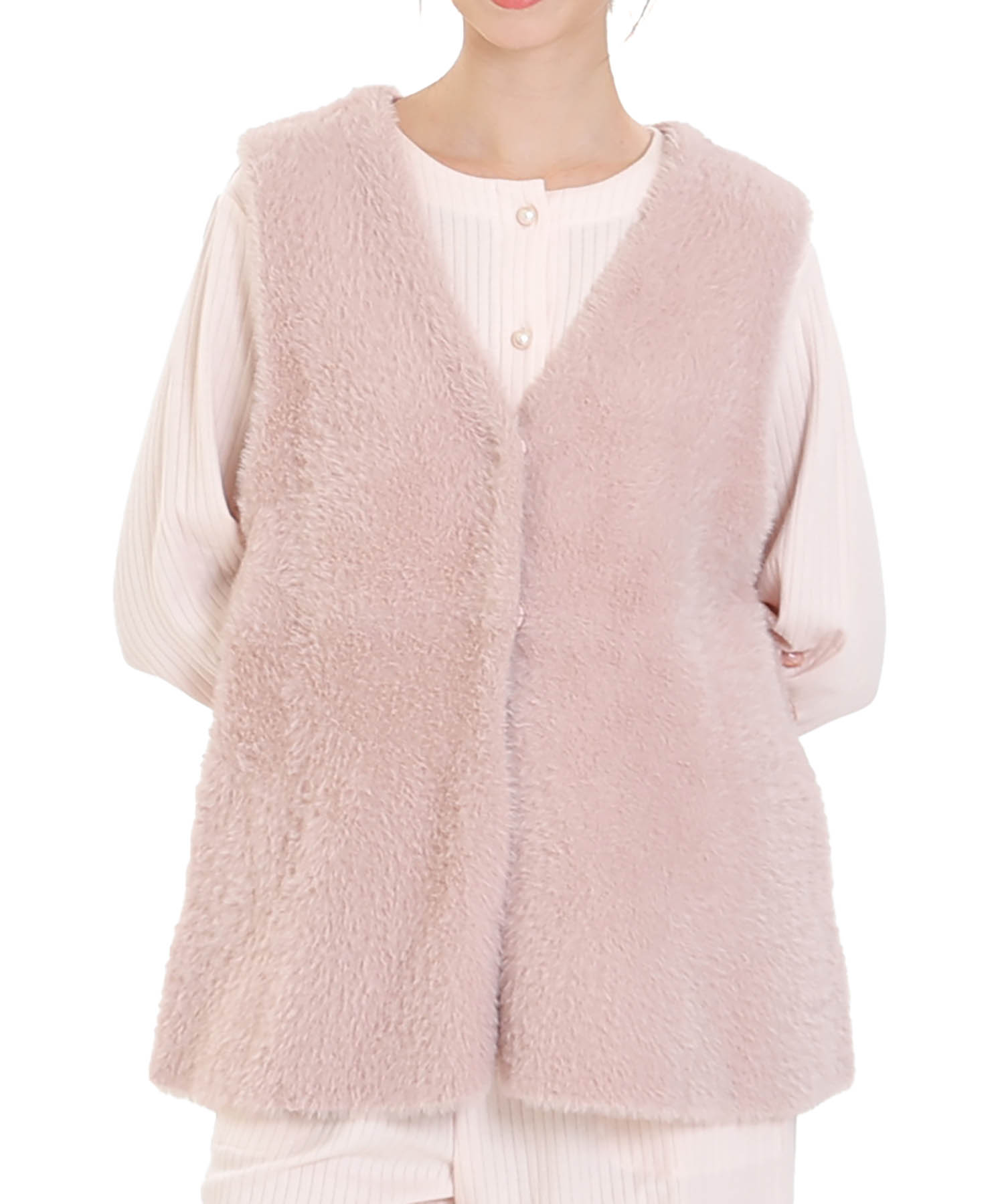 フェザーヤーンベスト_パジャマ&ルームウェア-トップス-カーディガン・ガウン_ピンク_0