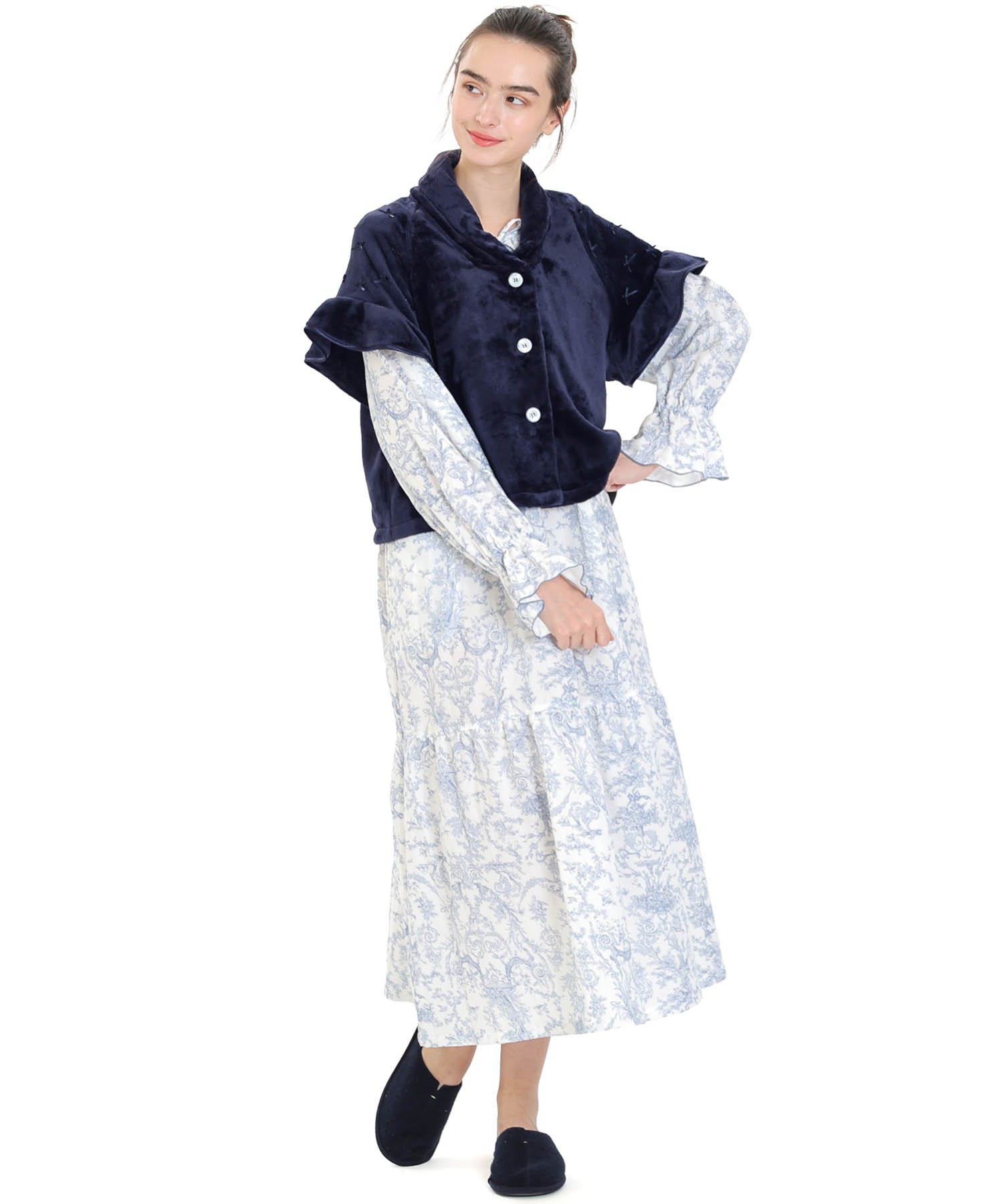 ソフティースノーリボンリボンケープ_パジャマ&ルームウェア-トップス-カーディガン・ガウン_ネイビー_1