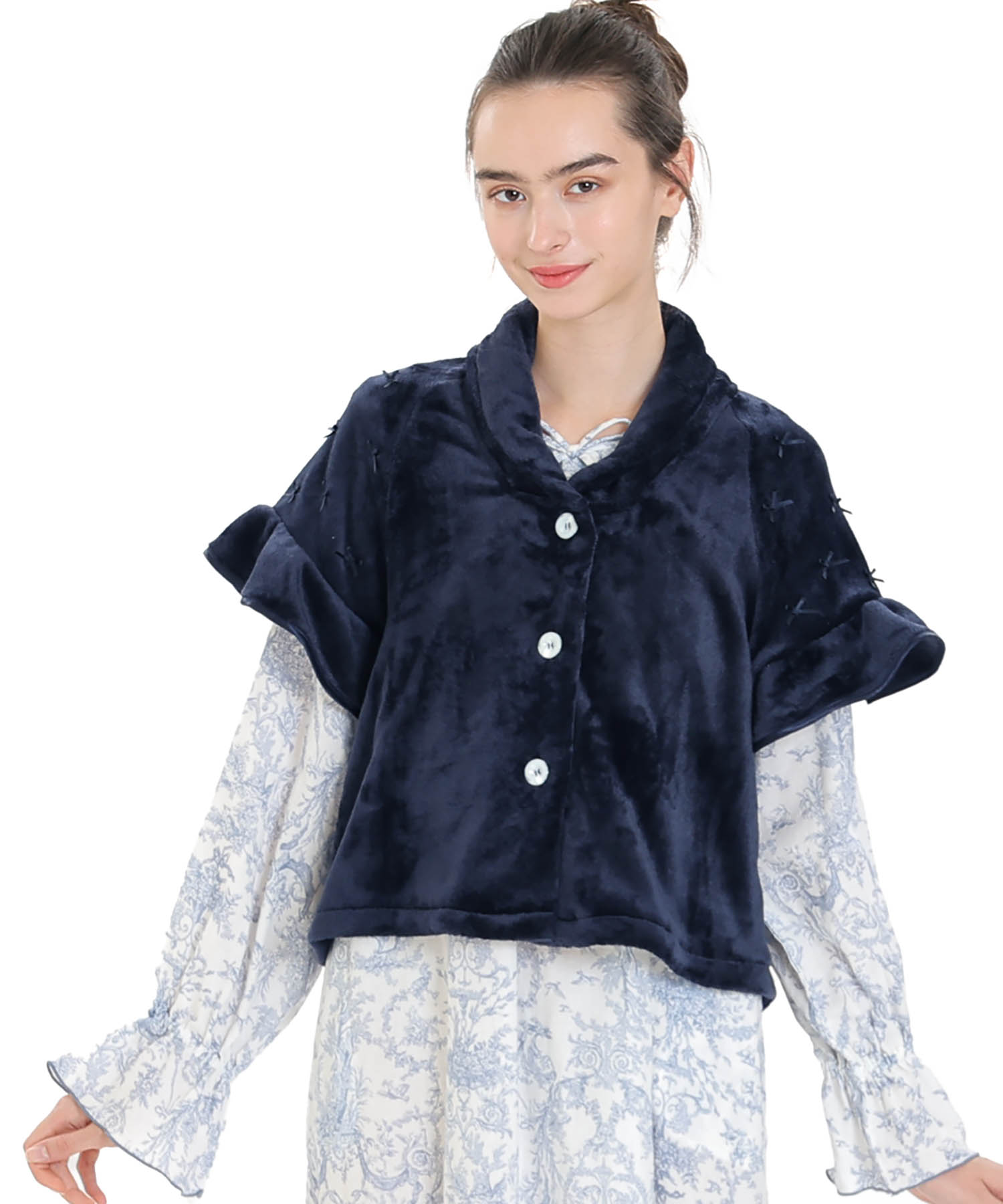 ソフティースノーリボンリボンケープ_パジャマ&ルームウェア-トップス-カーディガン・ガウン_ネイビー_2