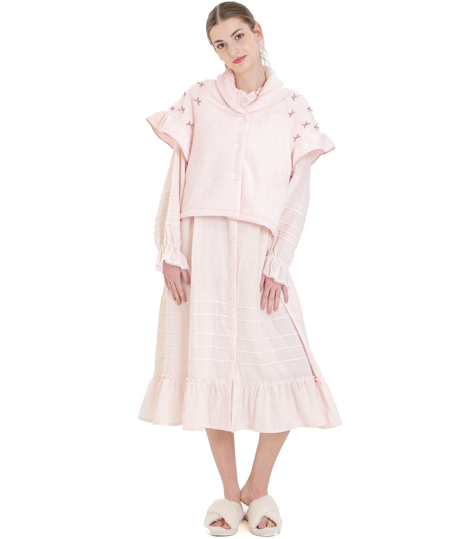 ソフティースノーリボンリボンケープ_パジャマ&ルームウェア-トップス-カーディガン・ガウン_ピンク_1