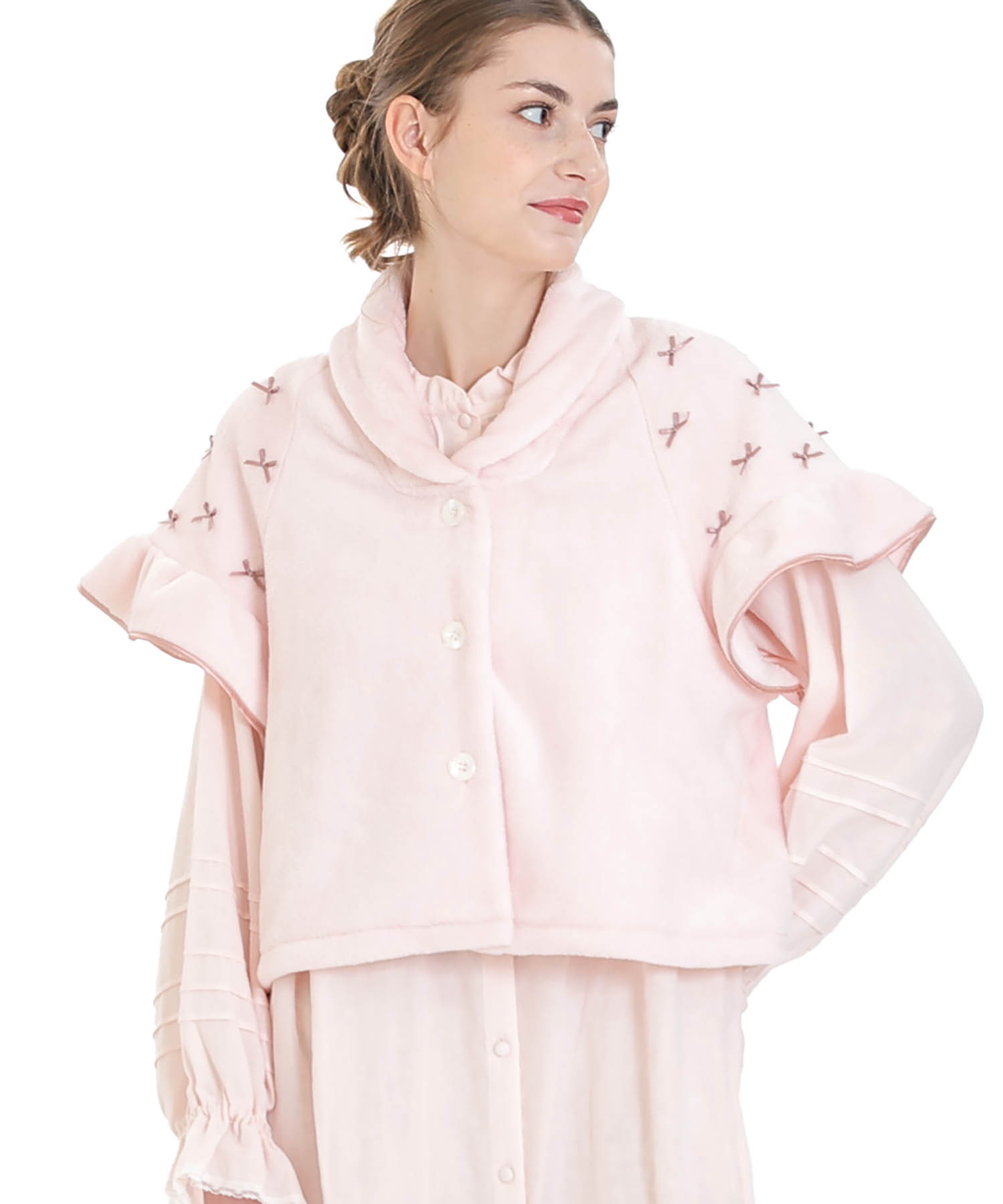 ソフティースノーリボンリボンケープ_パジャマ&ルームウェア-トップス-カーディガン・ガウン_ピンク_2