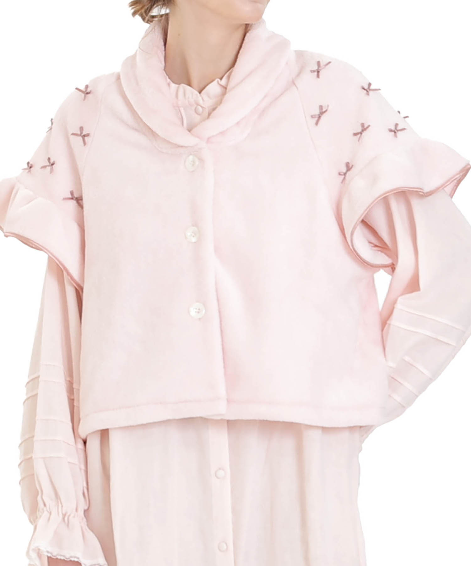 ソフティースノーリボンリボンケープ_パジャマ&ルームウェア-トップス-カーディガン・ガウン_ピンク_0