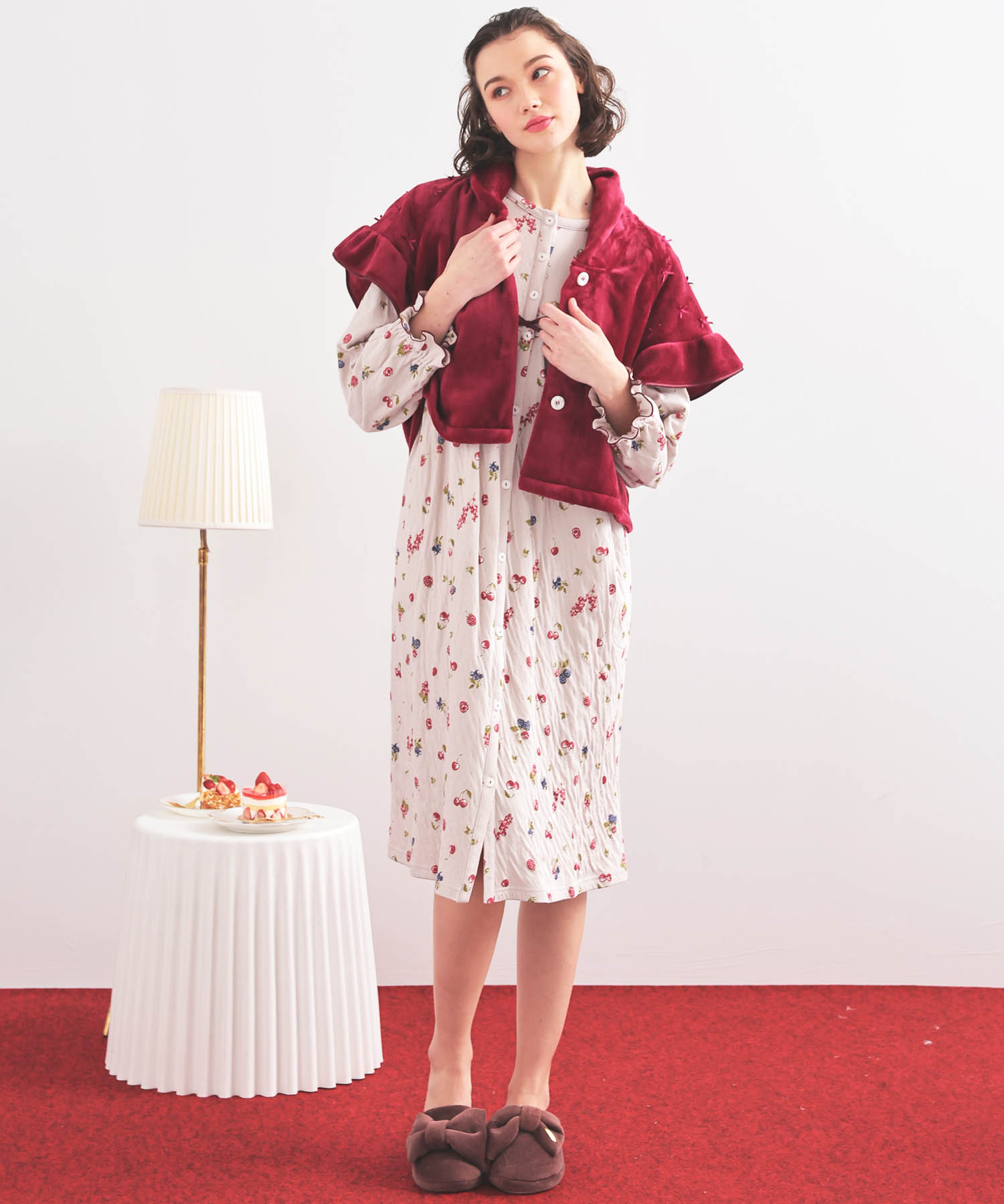 ソフティースノーリボンリボンケープ_パジャマ&ルームウェア-トップス-カーディガン・ガウン_レッド_1