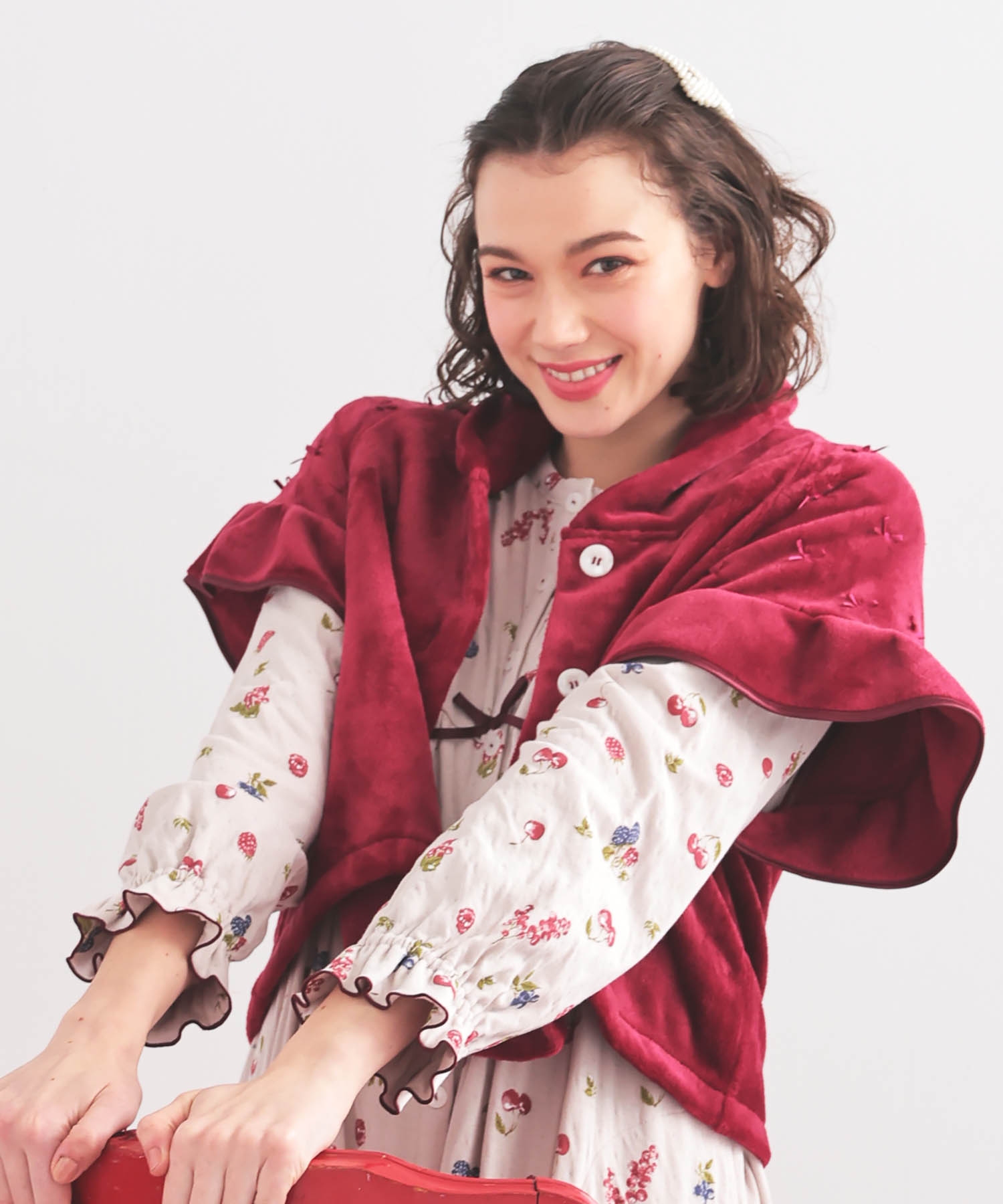 ソフティースノーリボンリボンケープ_パジャマ&ルームウェア-トップス-カーディガン・ガウン_レッド_2