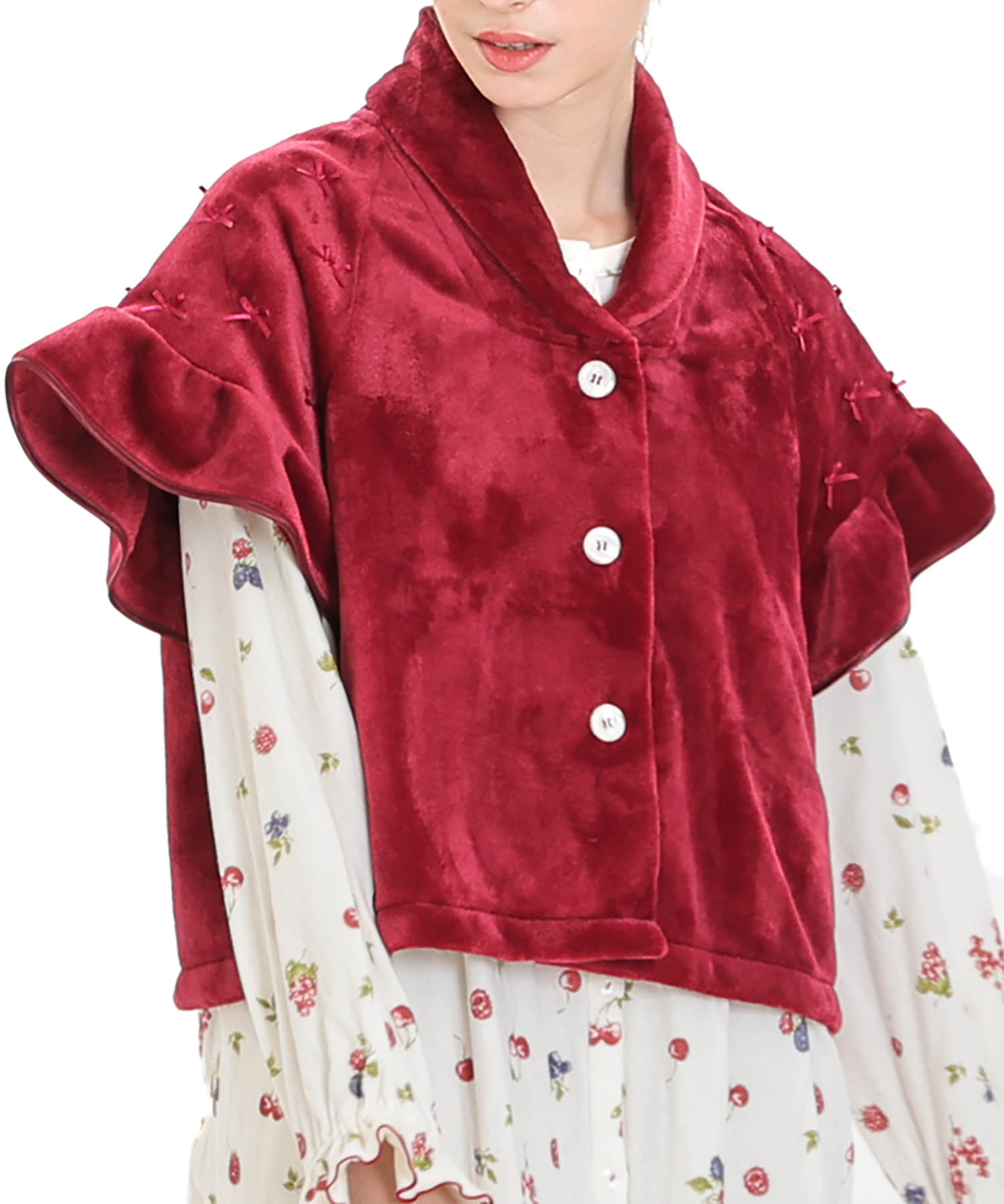 ソフティースノーリボンリボンケープ_パジャマ&ルームウェア-トップス-カーディガン・ガウン_レッド_3