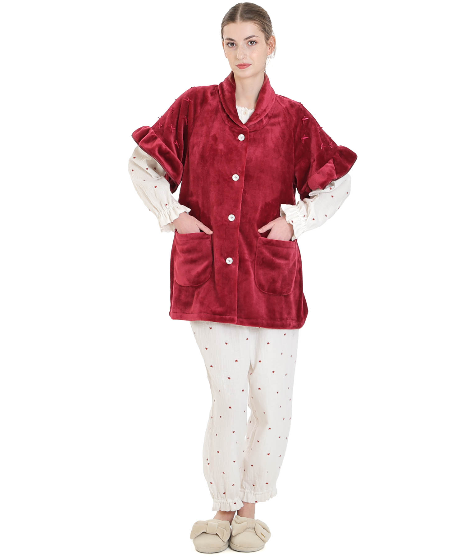 ソフティースノーリボンリボンベスト_パジャマ&ルームウェア-トップス-カーディガン・ガウン_レッド_1