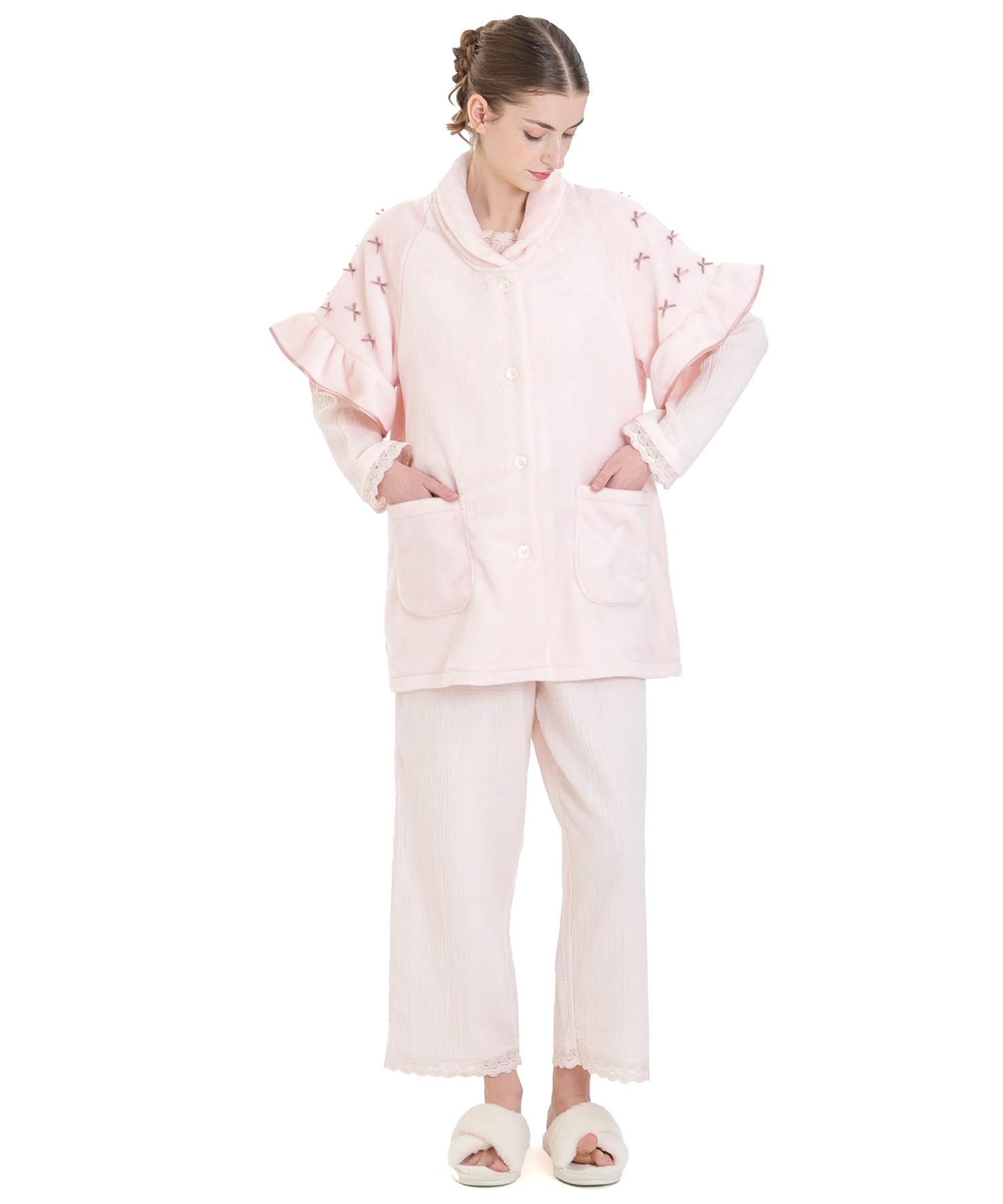 ソフティースノーリボンリボンベスト_パジャマ&ルームウェア-トップス-カーディガン・ガウン_ピンク_2