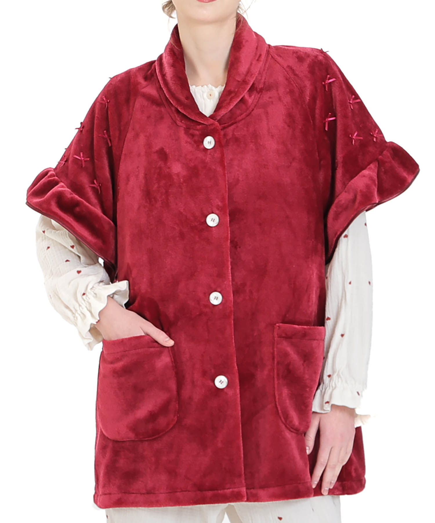 ソフティースノーリボンリボンベスト_パジャマ&ルームウェア-トップス-カーディガン・ガウン_レッド_0