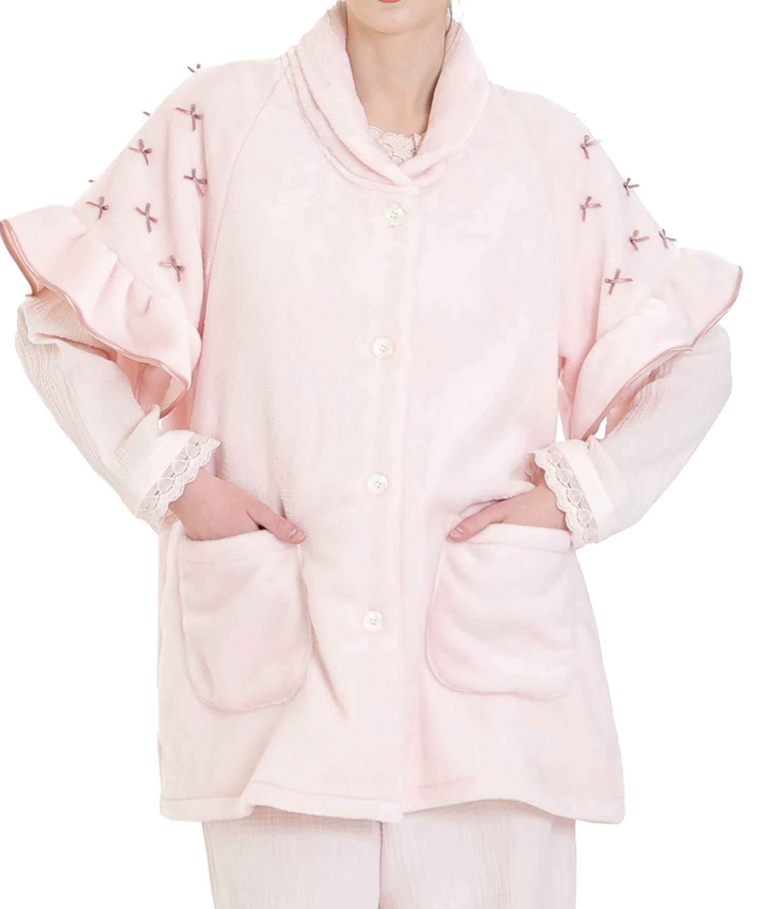 ソフティースノーリボンリボンベスト_パジャマ&ルームウェア-トップス-カーディガン・ガウン_ピンク_0