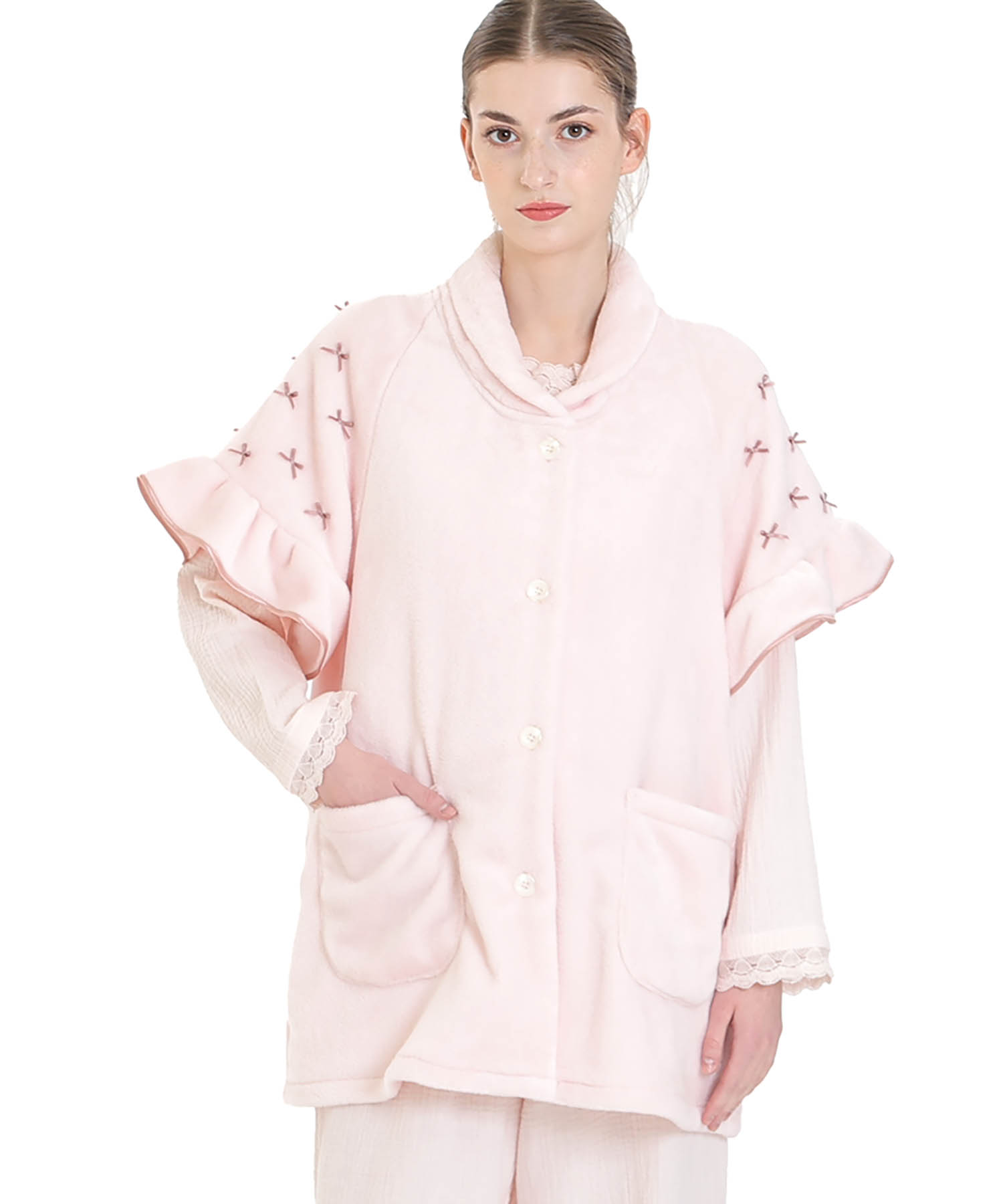 ソフティースノーリボンリボンベスト_パジャマ&ルームウェア-トップス-カーディガン・ガウン_ピンク_1