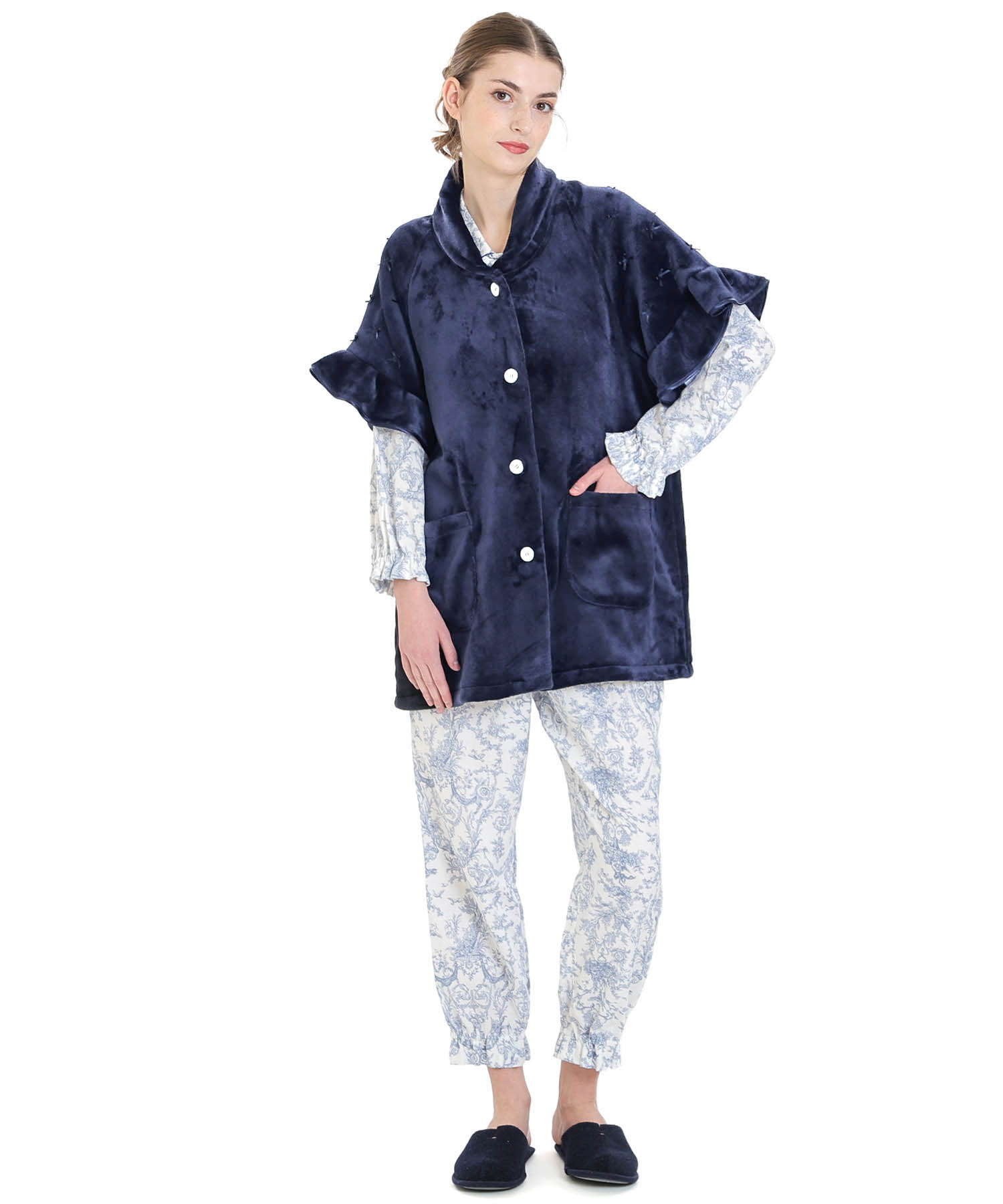 ソフティースノーリボンリボンベスト_パジャマ&ルームウェア-トップス-カーディガン・ガウン_ネイビー_1