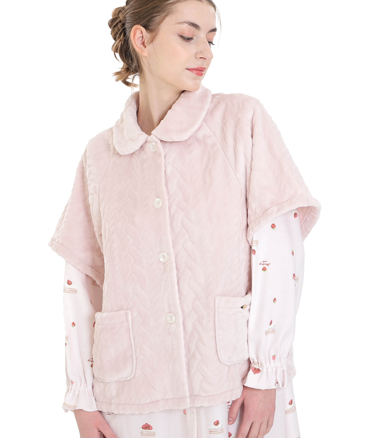 ソフティースノーケーブルベスト_パジャマ&ルームウェア-トップス-カーディガン・ガウン_ピンク_1