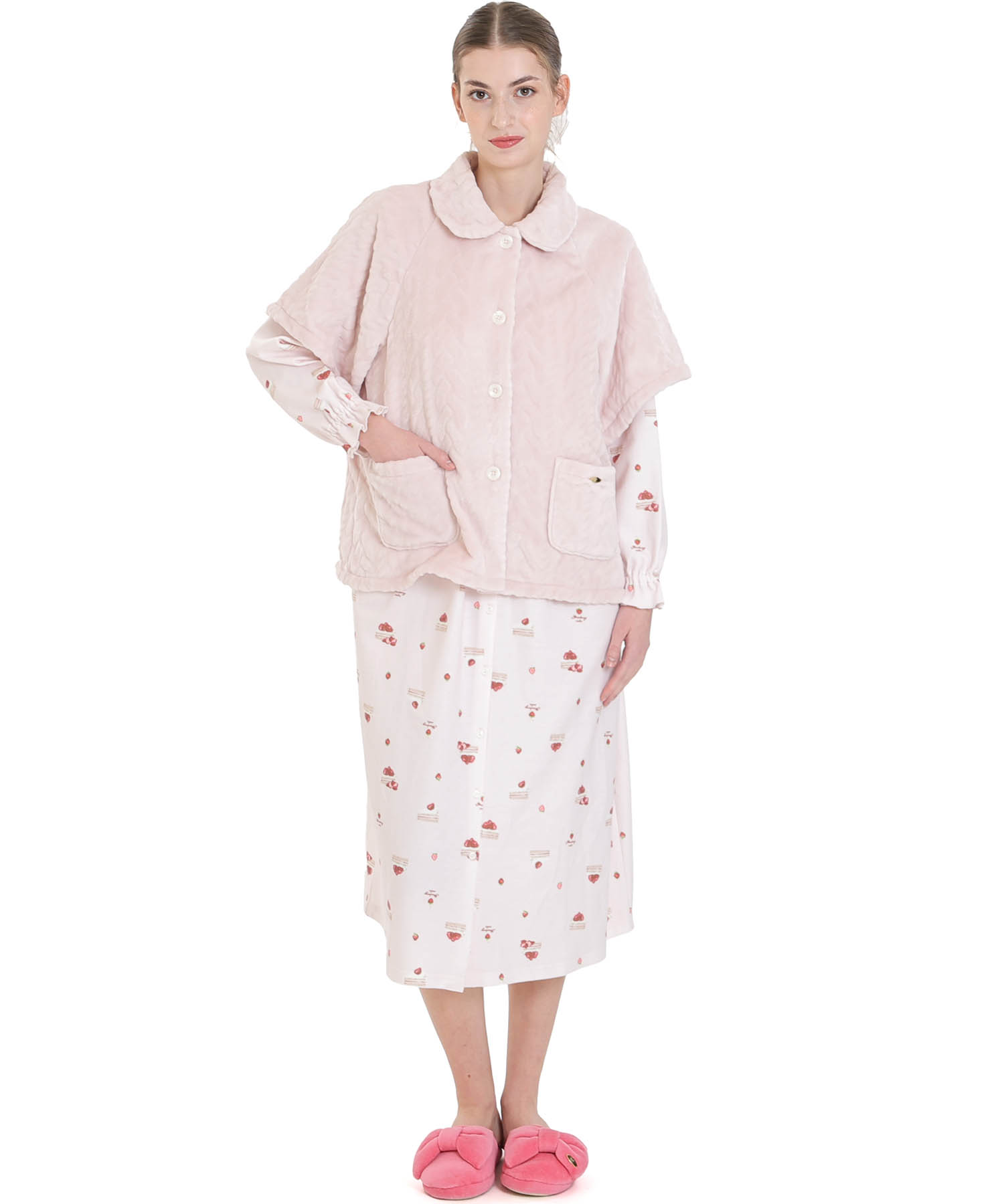 ソフティースノーケーブルベスト_パジャマ&ルームウェア-トップス-カーディガン・ガウン_ピンク_2