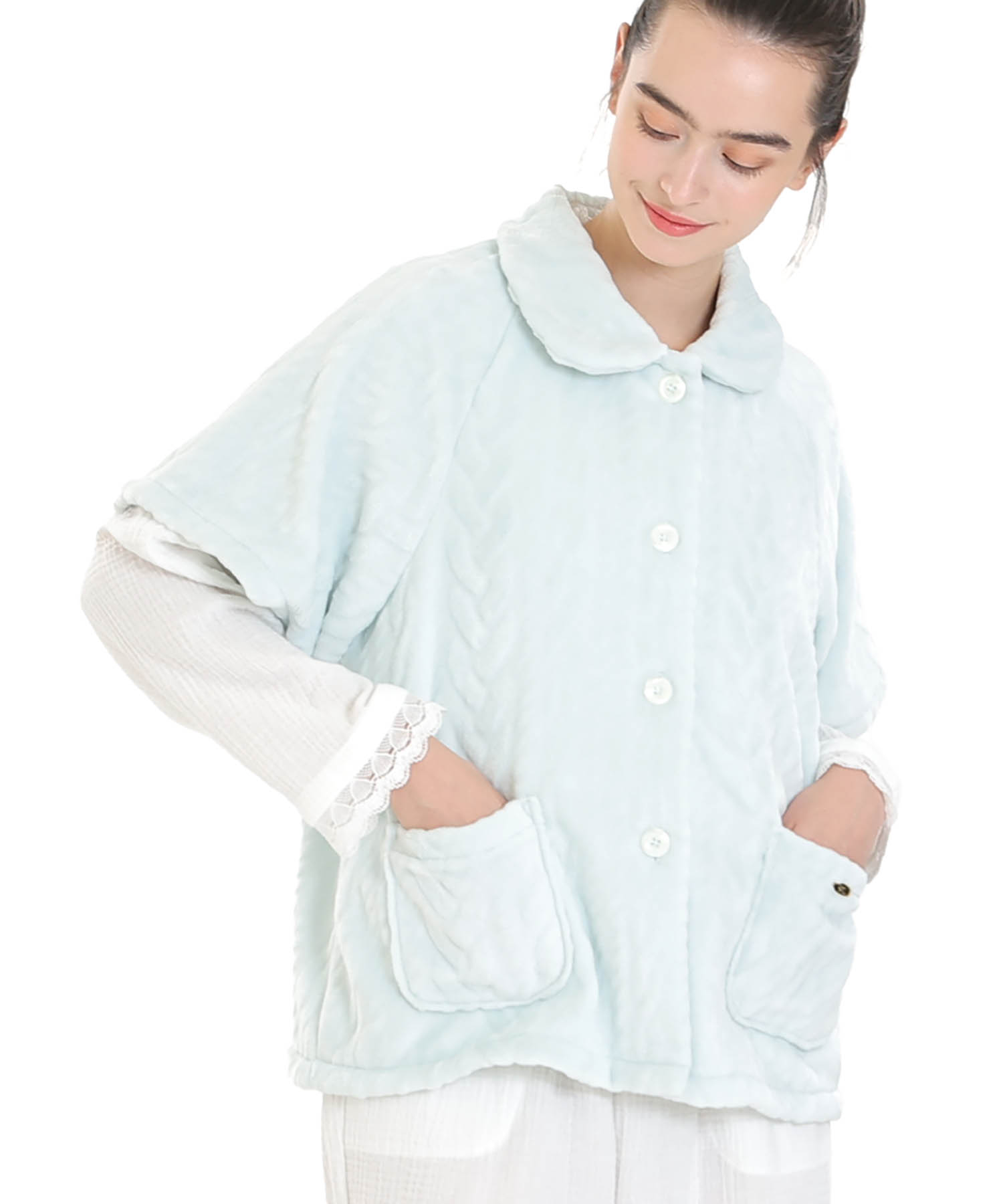 ソフティースノーケーブルベスト_パジャマ&ルームウェア-トップス-カーディガン・ガウン_ブルー_1