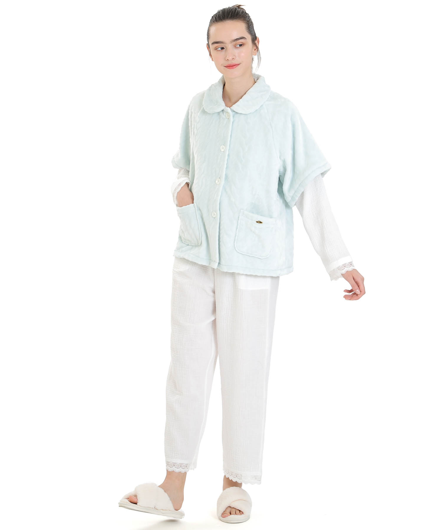 ソフティースノーケーブルベスト_パジャマ&ルームウェア-トップス-カーディガン・ガウン_ブルー_2