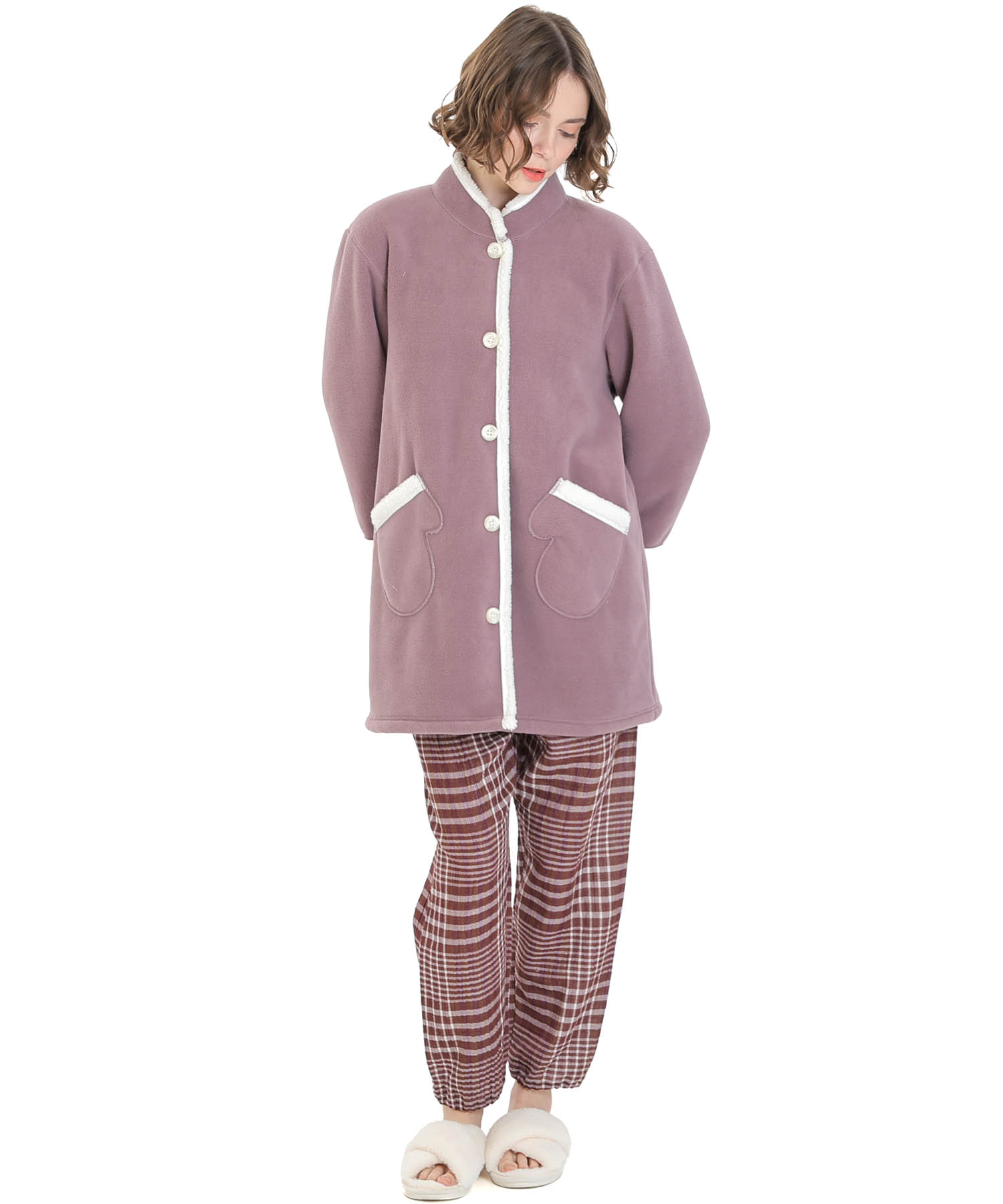 フリースボアガウン_パジャマ&ルームウェア-トップス-カーディガン・ガウン_パープル_2