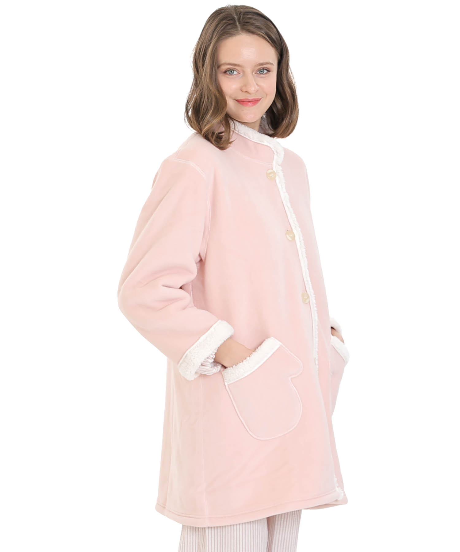 フリースボアガウン_パジャマ&ルームウェア-トップス-カーディガン・ガウン_ピンク_1