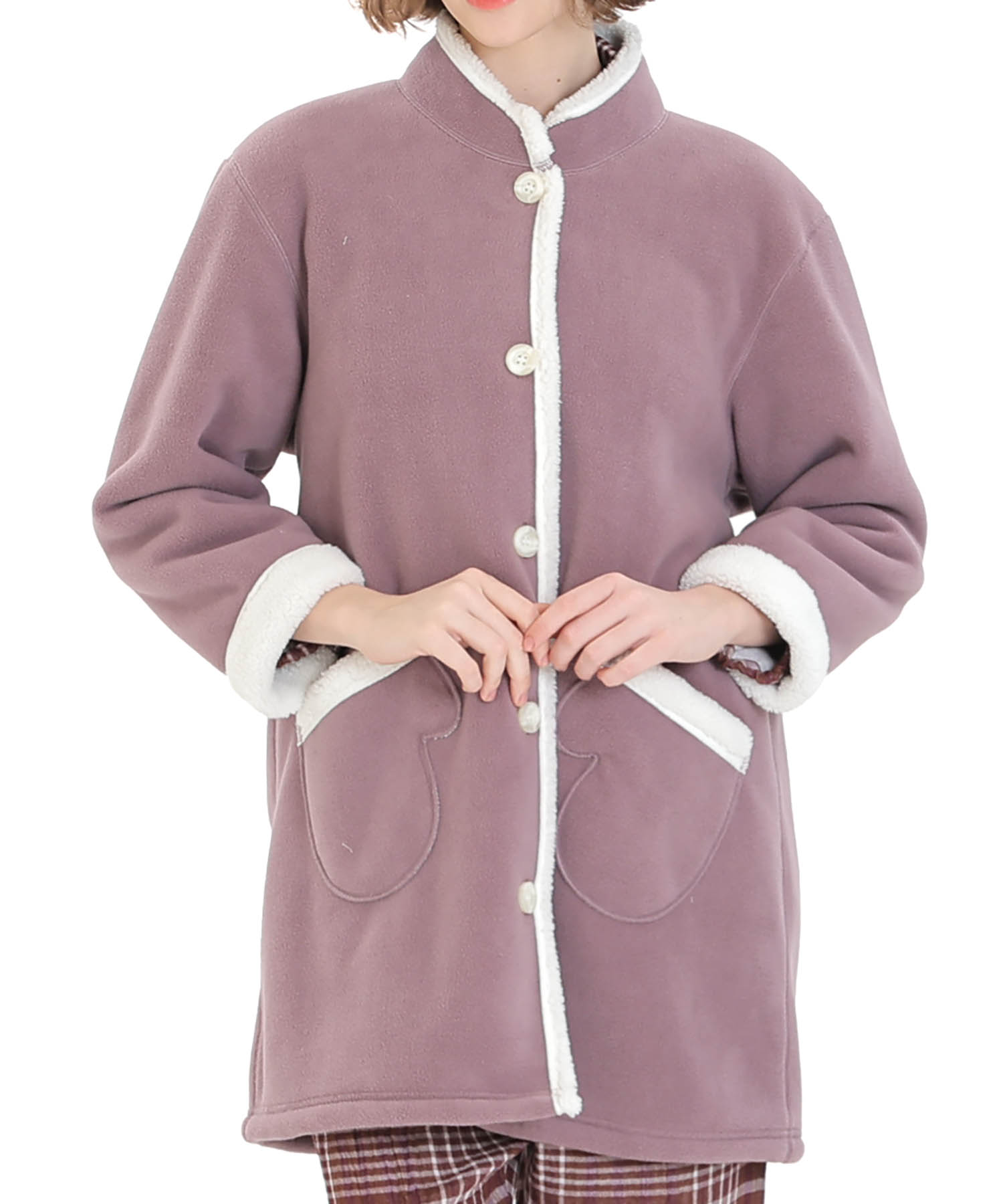 フリースボアガウン_パジャマ&ルームウェア-トップス-カーディガン・ガウン_パープル_0