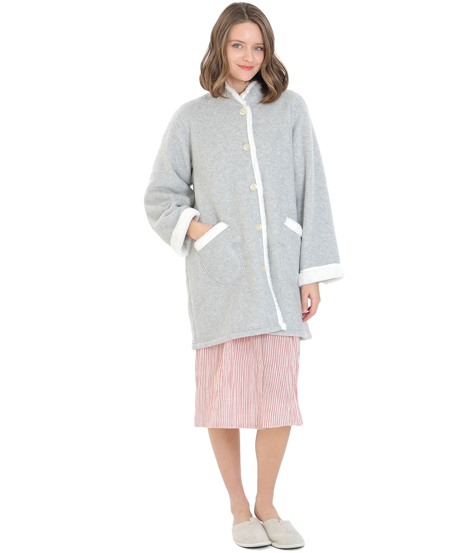 フリースボアガウン_パジャマ&ルームウェア-トップス-カーディガン・ガウン_グレー_2