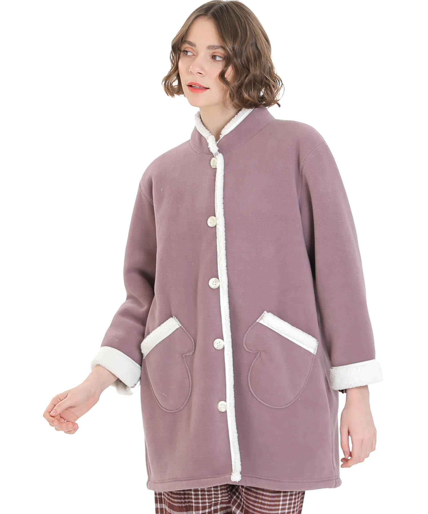 フリースボアガウン_パジャマ&ルームウェア-トップス-カーディガン・ガウン_パープル_1