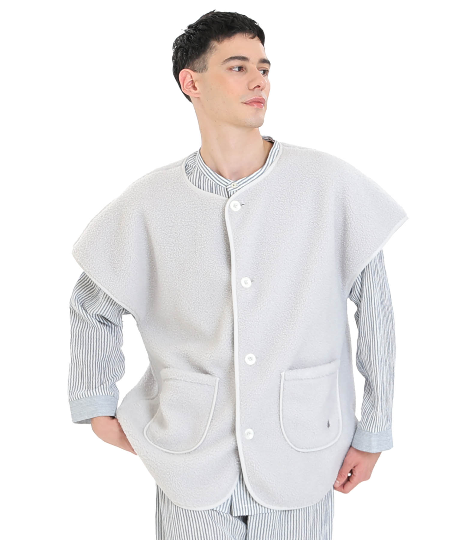 プードルフリースメンズベスト_パジャマ&ルームウェア-トップス-カーディガン・ガウン_グレー_1