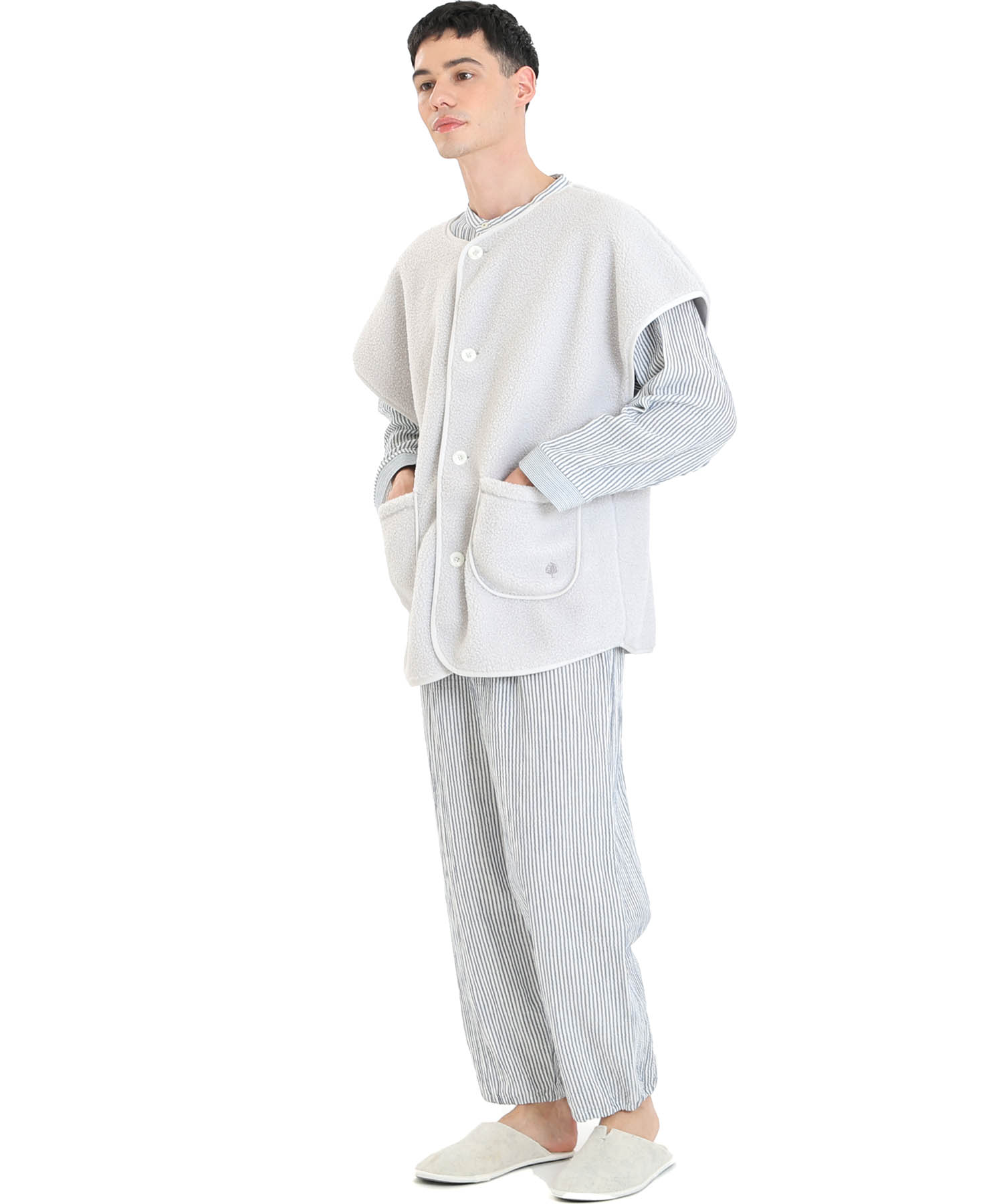 プードルフリースメンズベスト_パジャマ&ルームウェア-トップス-カーディガン・ガウン_グレー_2