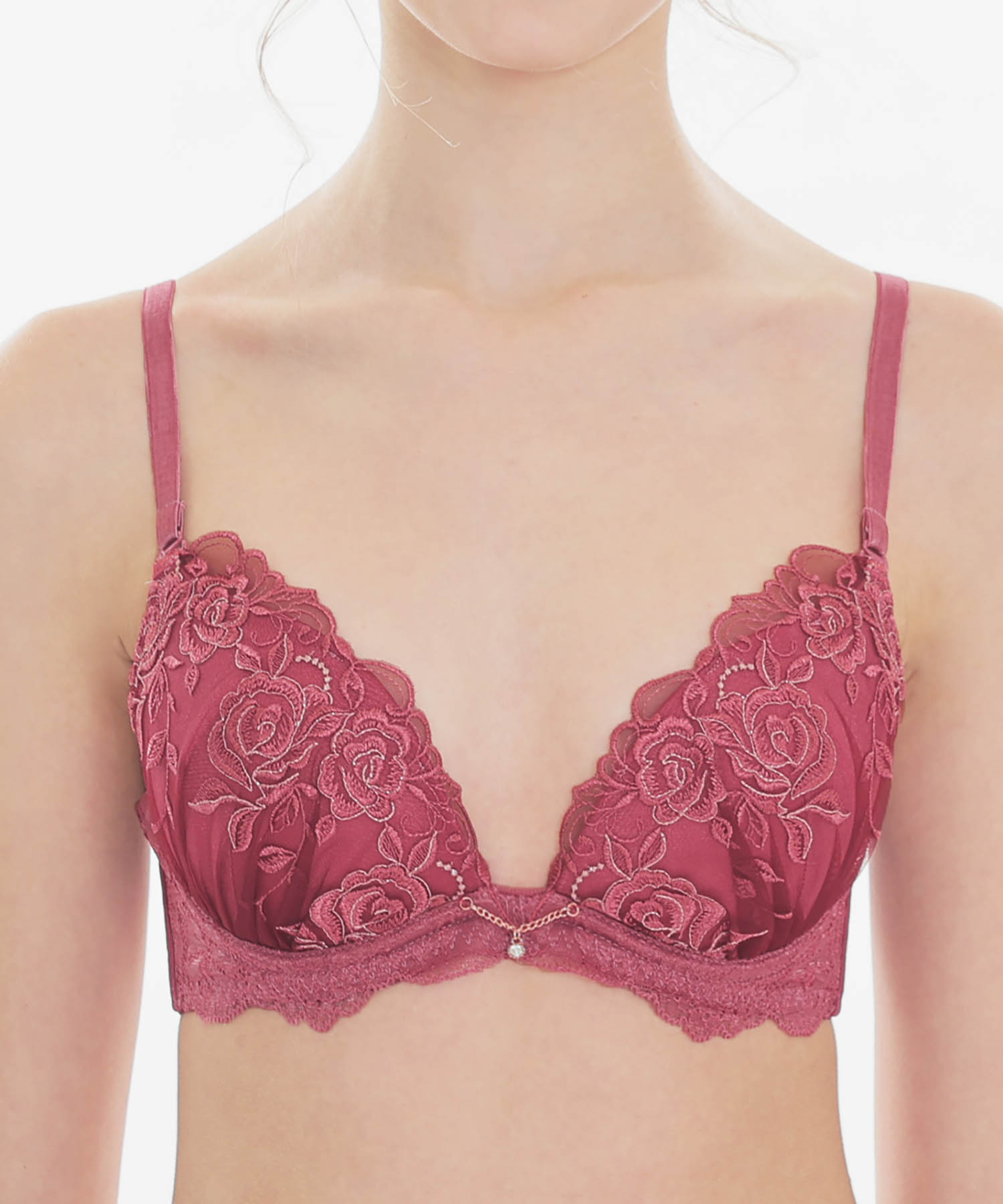 ローズDcup-Ecup_ランジェリー・下着-ブラジャー-モールドカップブラ(Lワイヤー)_ボルドー_1