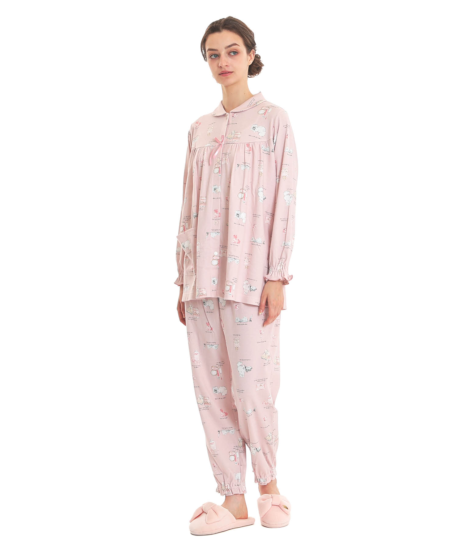 スムースレディキャットギャザーパジャマ_パジャマ&ルームウェア-セットアップ_ピンク_2