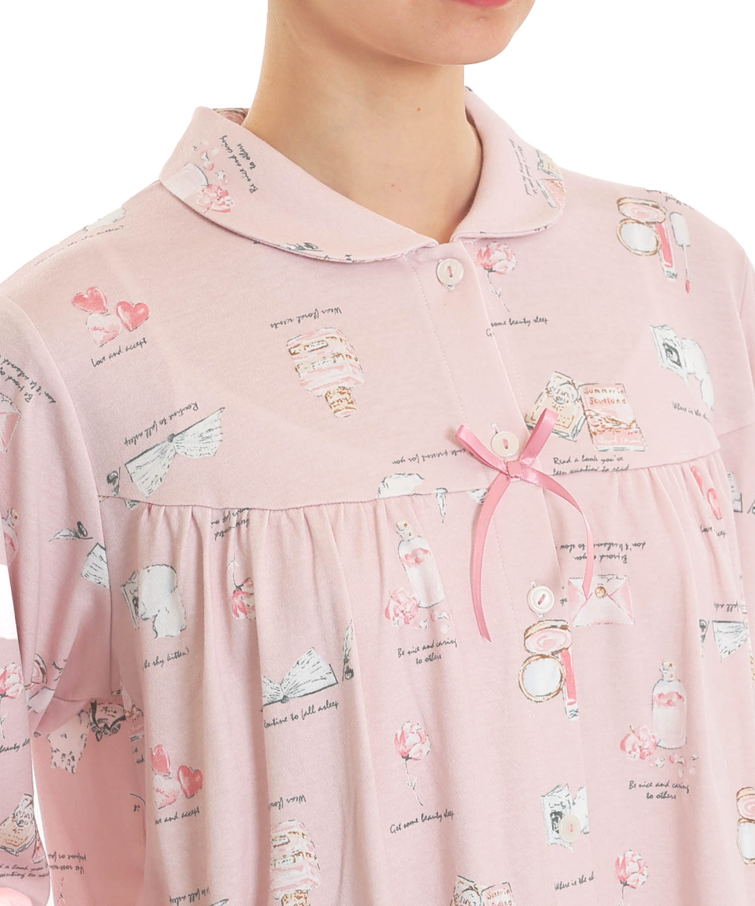 スムースレディキャットギャザーパジャマ_パジャマ&ルームウェア-セットアップ_ピンク_3