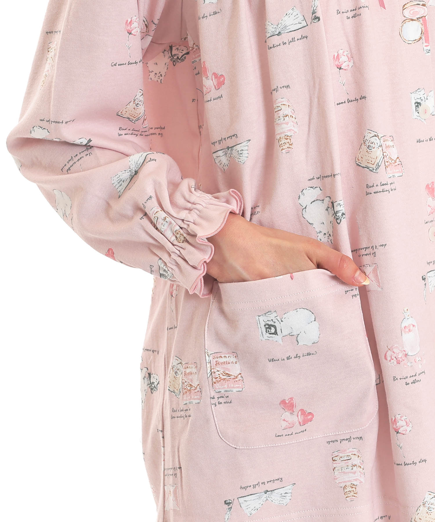 スムースレディキャットギャザーパジャマ_パジャマ&ルームウェア-セットアップ_ピンク_4