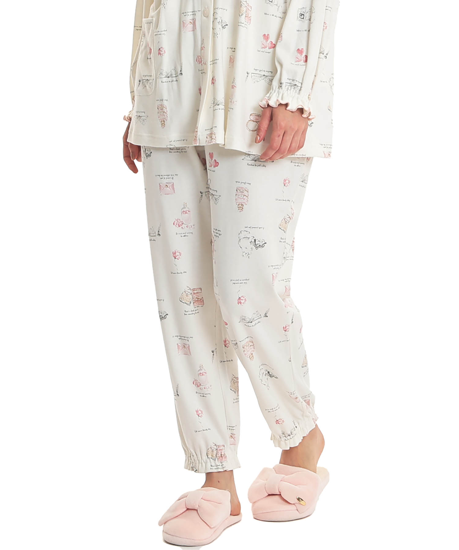 スムースレディキャットギャザーパジャマ_パジャマ&ルームウェア-セットアップ_ホワイト_5