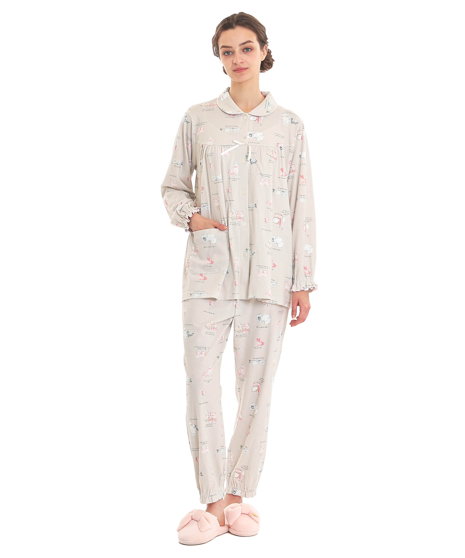 スムースレディキャットギャザーパジャマ_パジャマ&ルームウェア-セットアップ_ベージュ_2