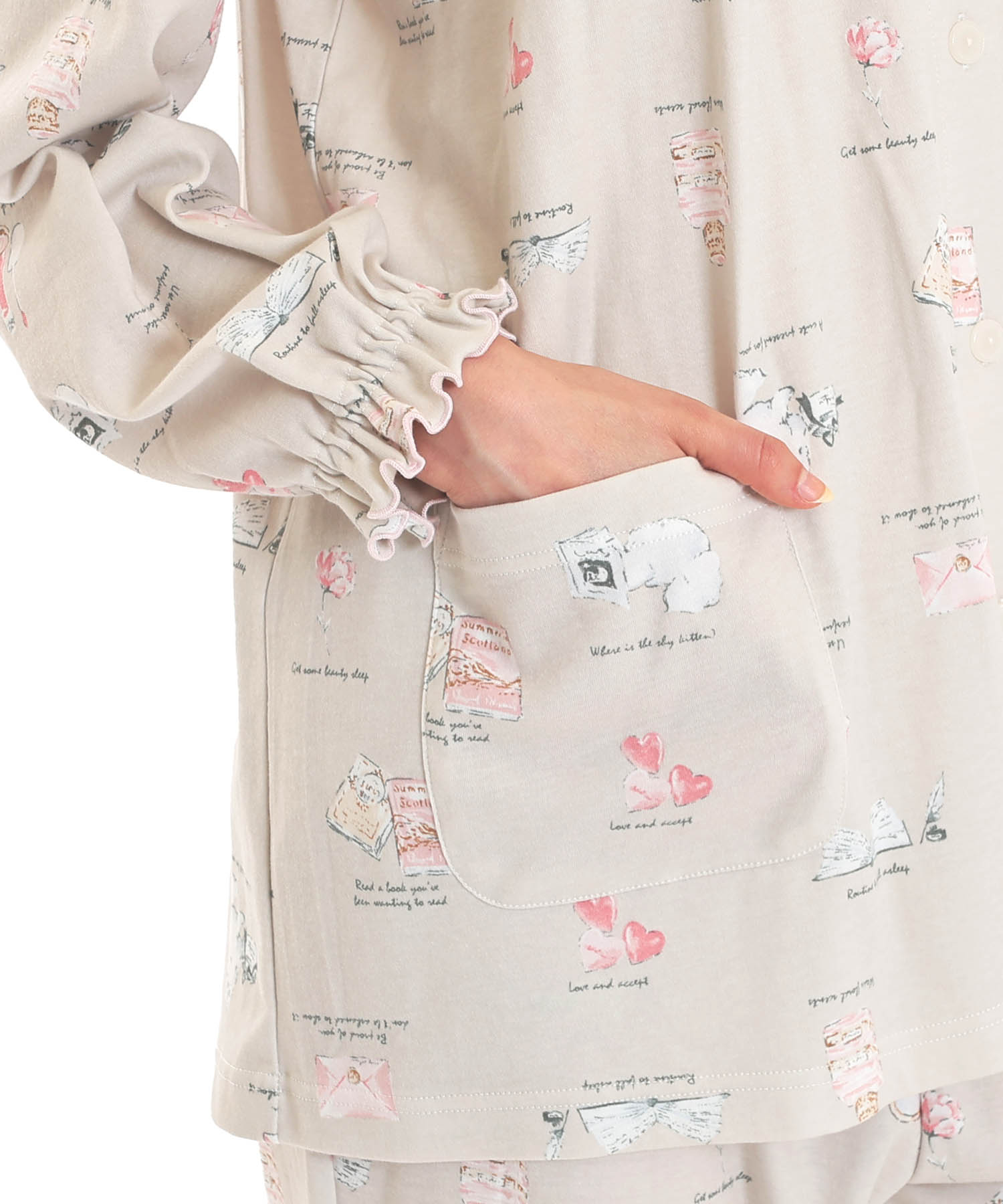 スムースレディキャットギャザーパジャマ_パジャマ&ルームウェア-セットアップ_ベージュ_4