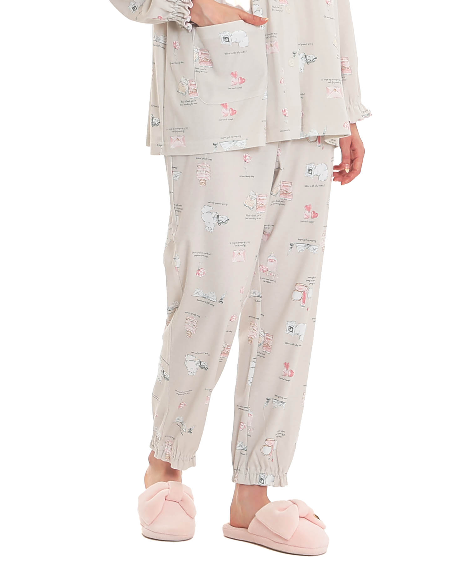 スムースレディキャットギャザーパジャマ_パジャマ&ルームウェア-セットアップ_ベージュ_5