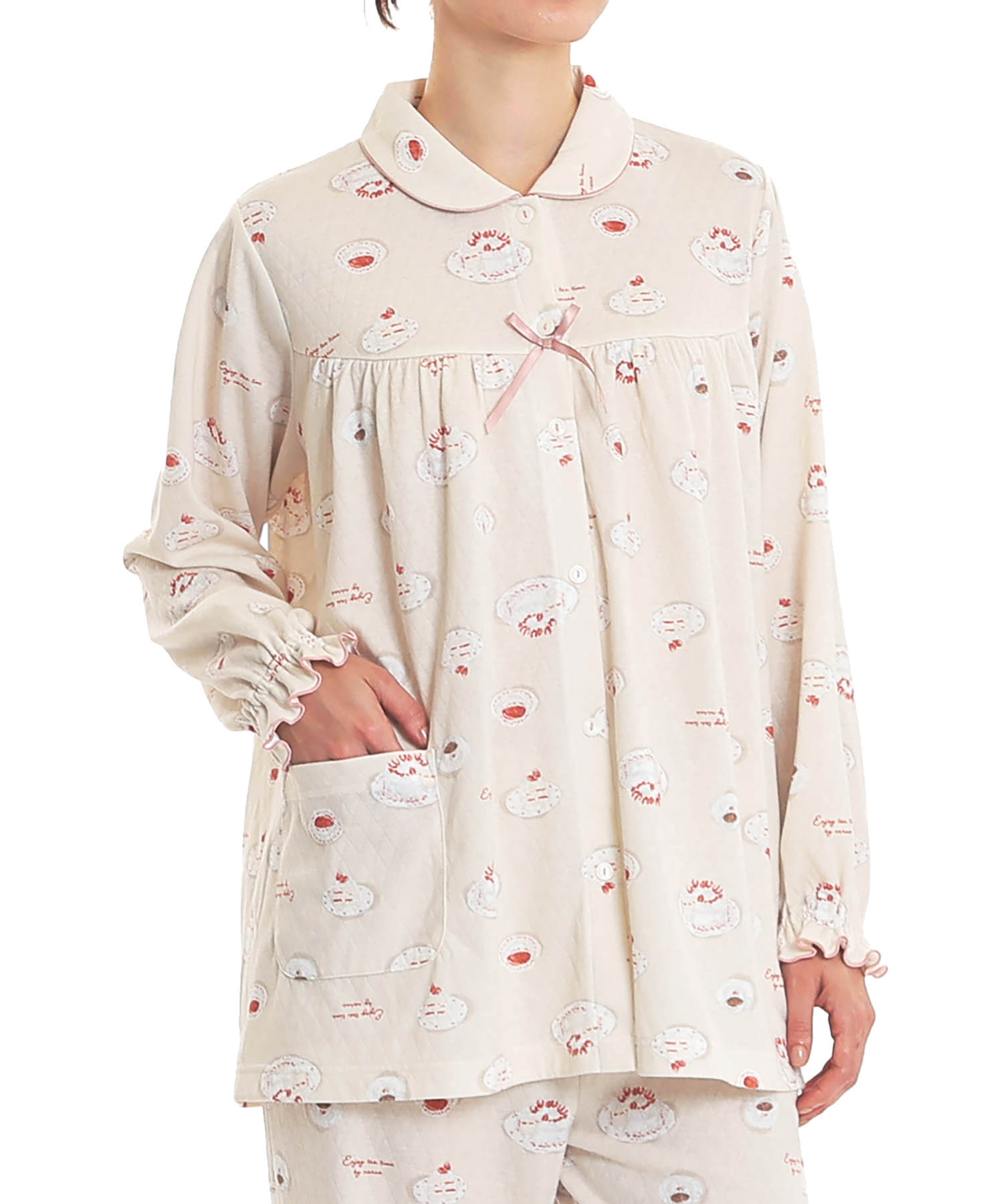 接結ケーキギャザーパジャマ_パジャマ&ルームウェア-セットアップ_ベージュ_0