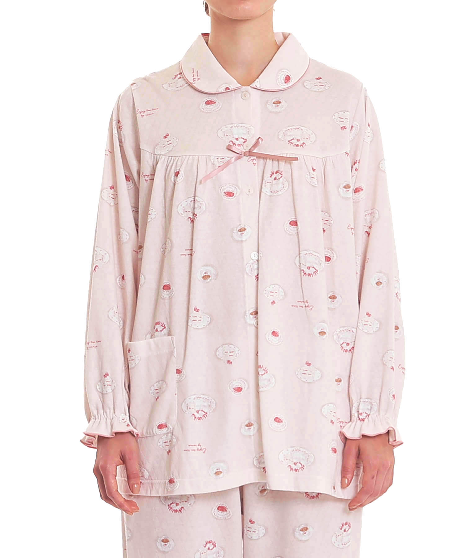 接結ケーキギャザーパジャマ_パジャマ&ルームウェア-セットアップ_ピンク_0