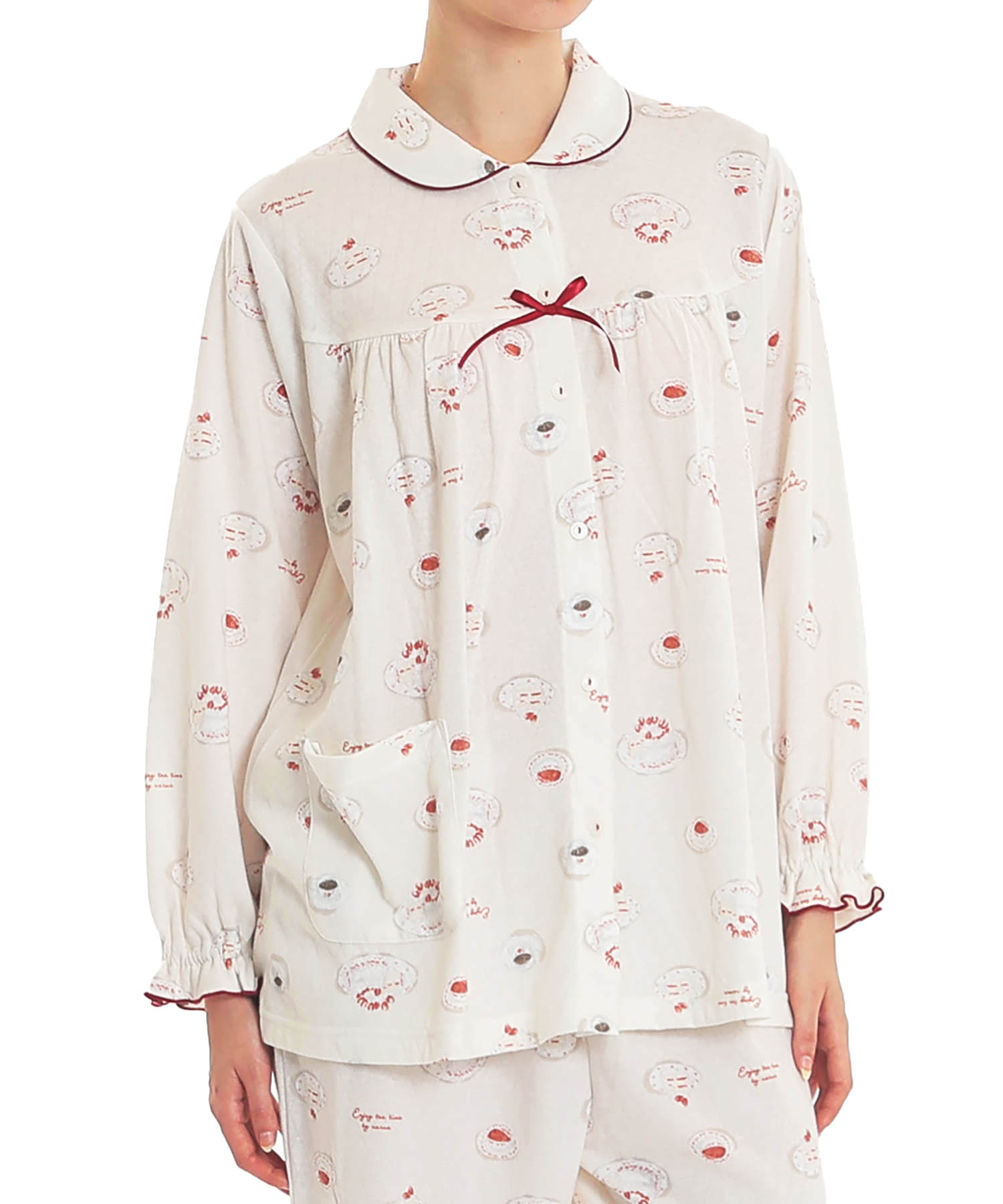 接結ケーキギャザーパジャマ_パジャマ&ルームウェア-セットアップ_ホワイト_0