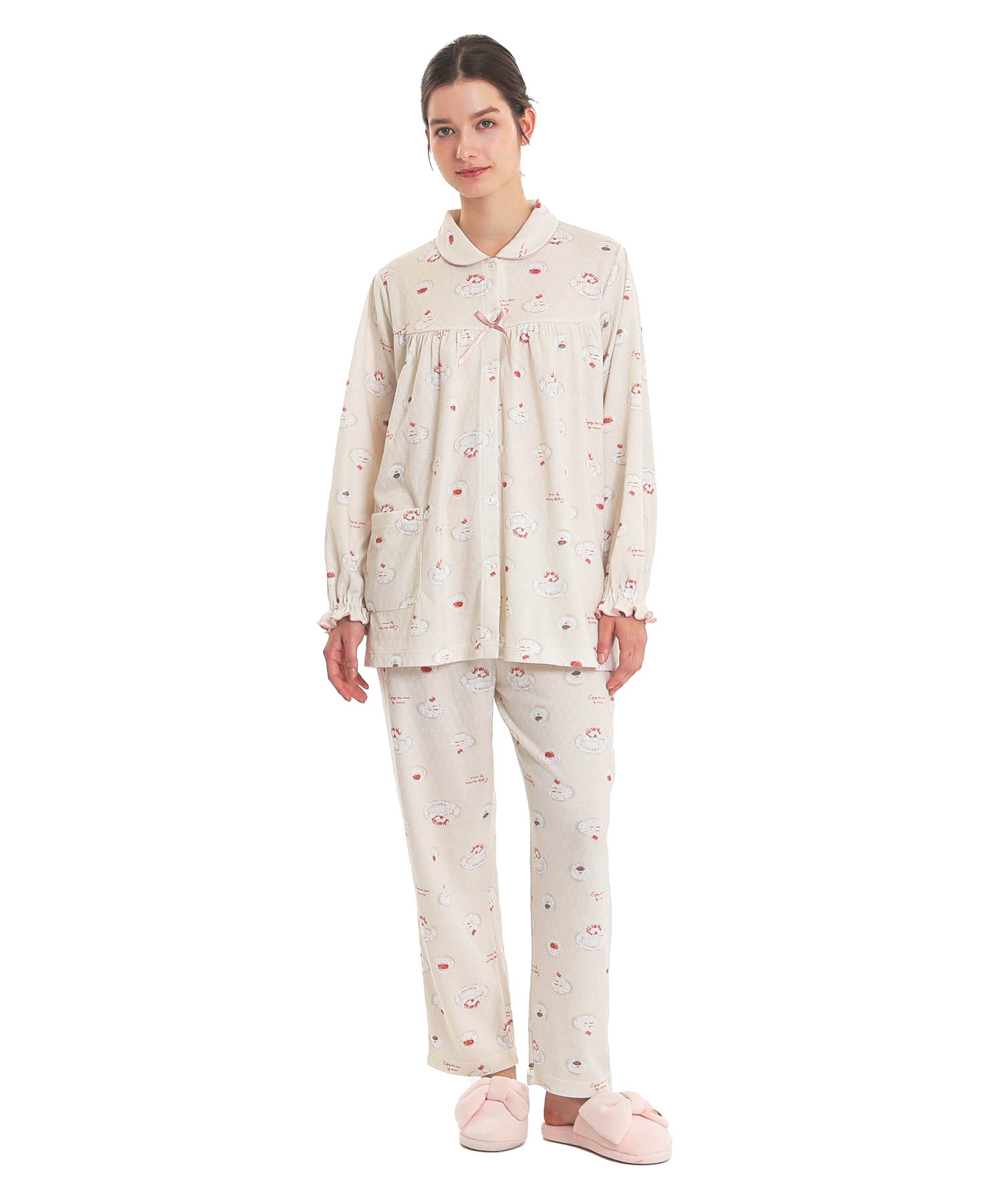 接結ケーキギャザーパジャマ_パジャマ&ルームウェア-セットアップ_ベージュ_1