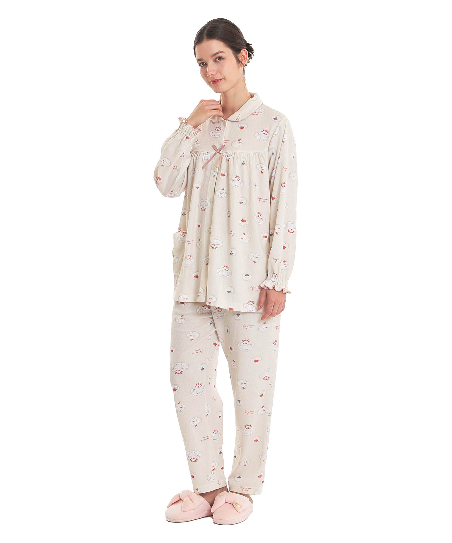 接結ケーキギャザーパジャマ_パジャマ&ルームウェア-セットアップ_ベージュ_2