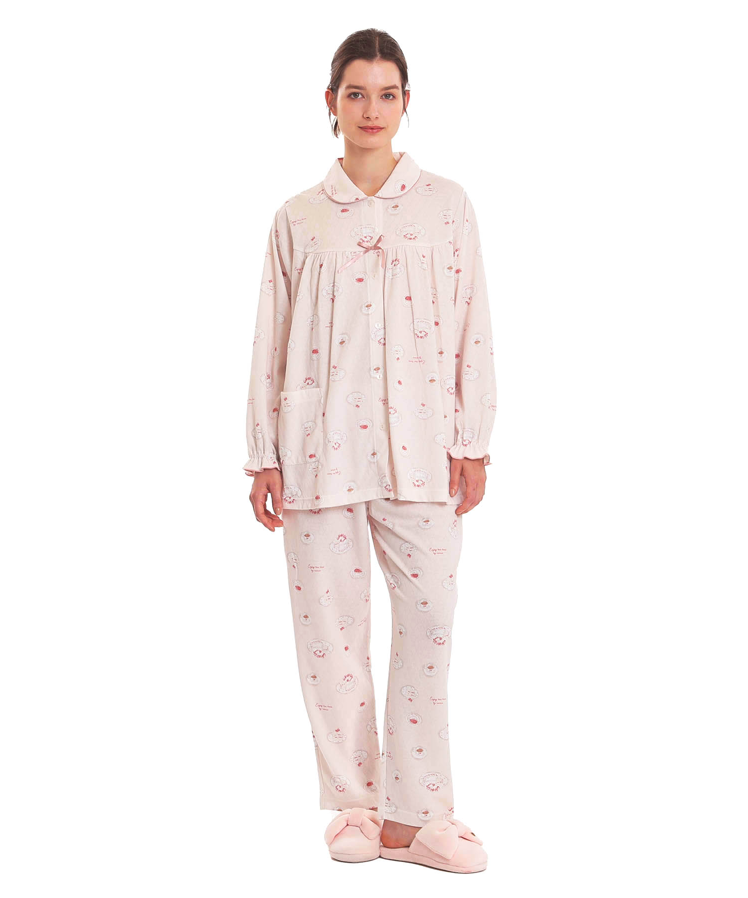 接結ケーキギャザーパジャマ_パジャマ&ルームウェア-セットアップ_ピンク_1