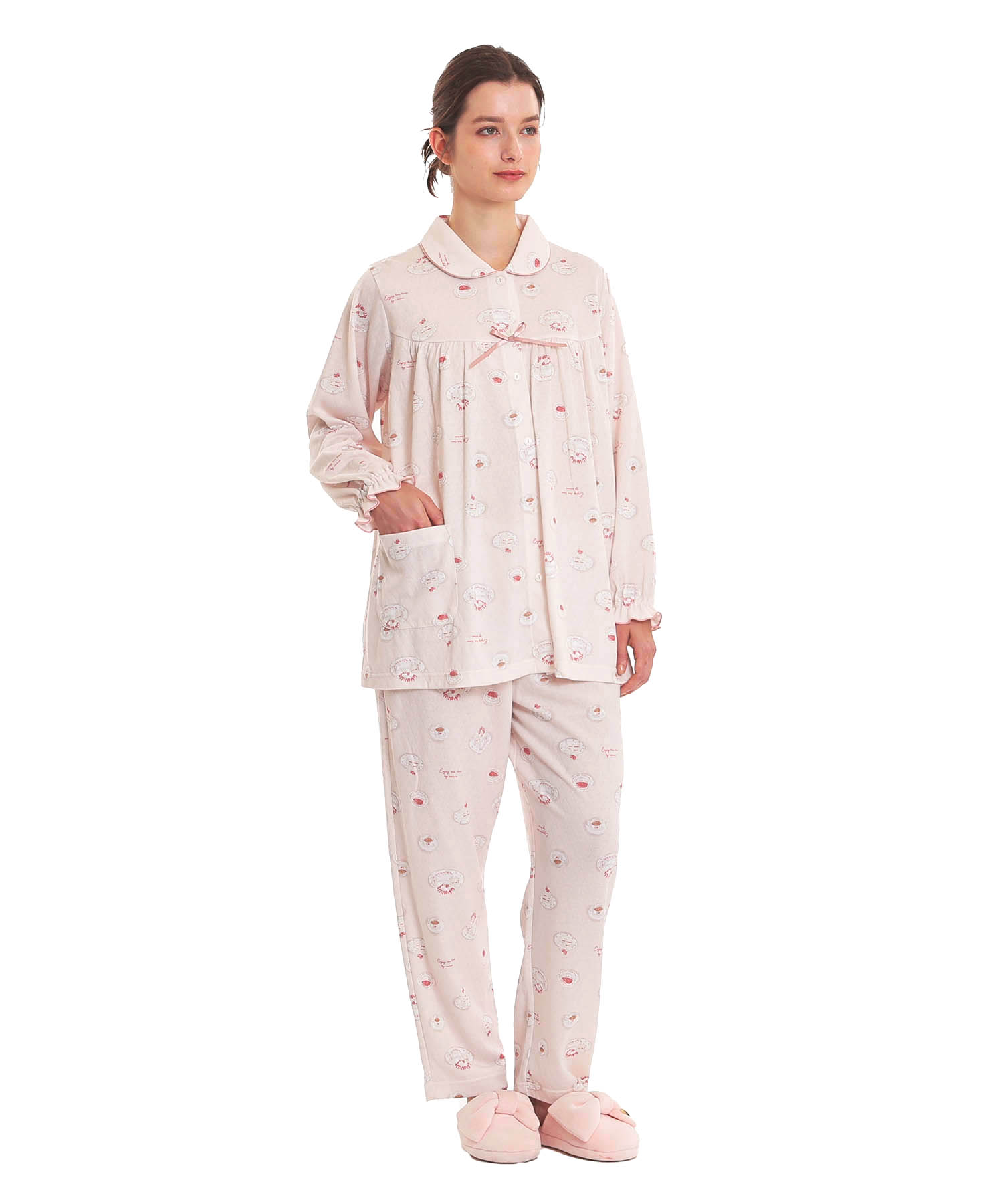 接結ケーキギャザーパジャマ_パジャマ&ルームウェア-セットアップ_ピンク_2
