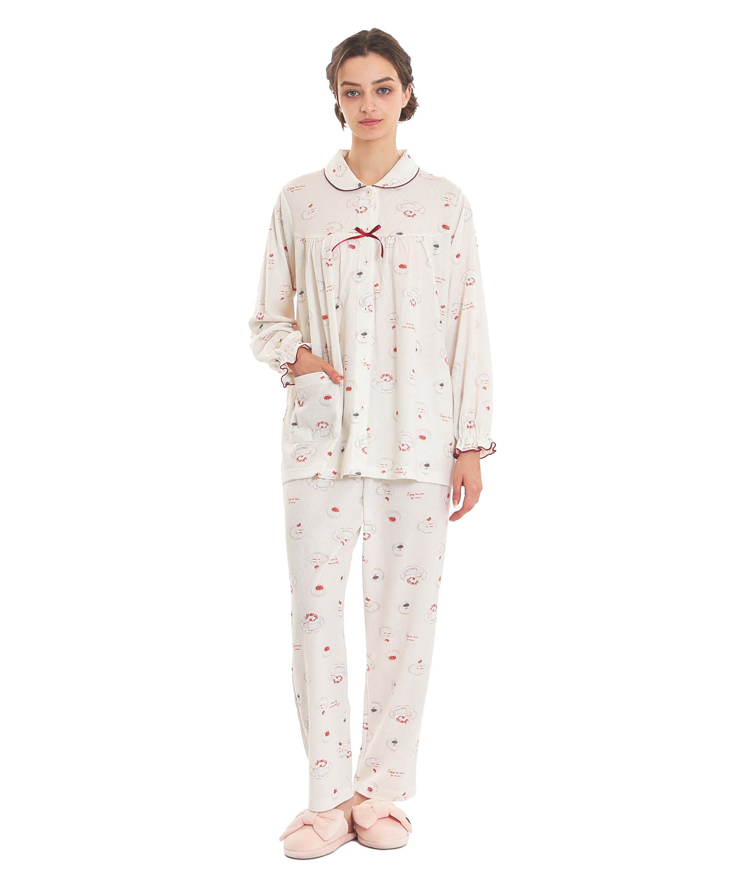 接結ケーキギャザーパジャマ_パジャマ&ルームウェア-セットアップ_ホワイト_1