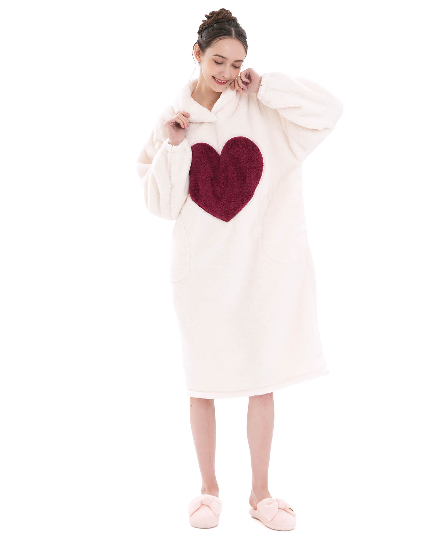 ストレッチボアハートワンピース_パジャマ&ルームウェア-ワンピース・ネグリジェ_ホワイト_1