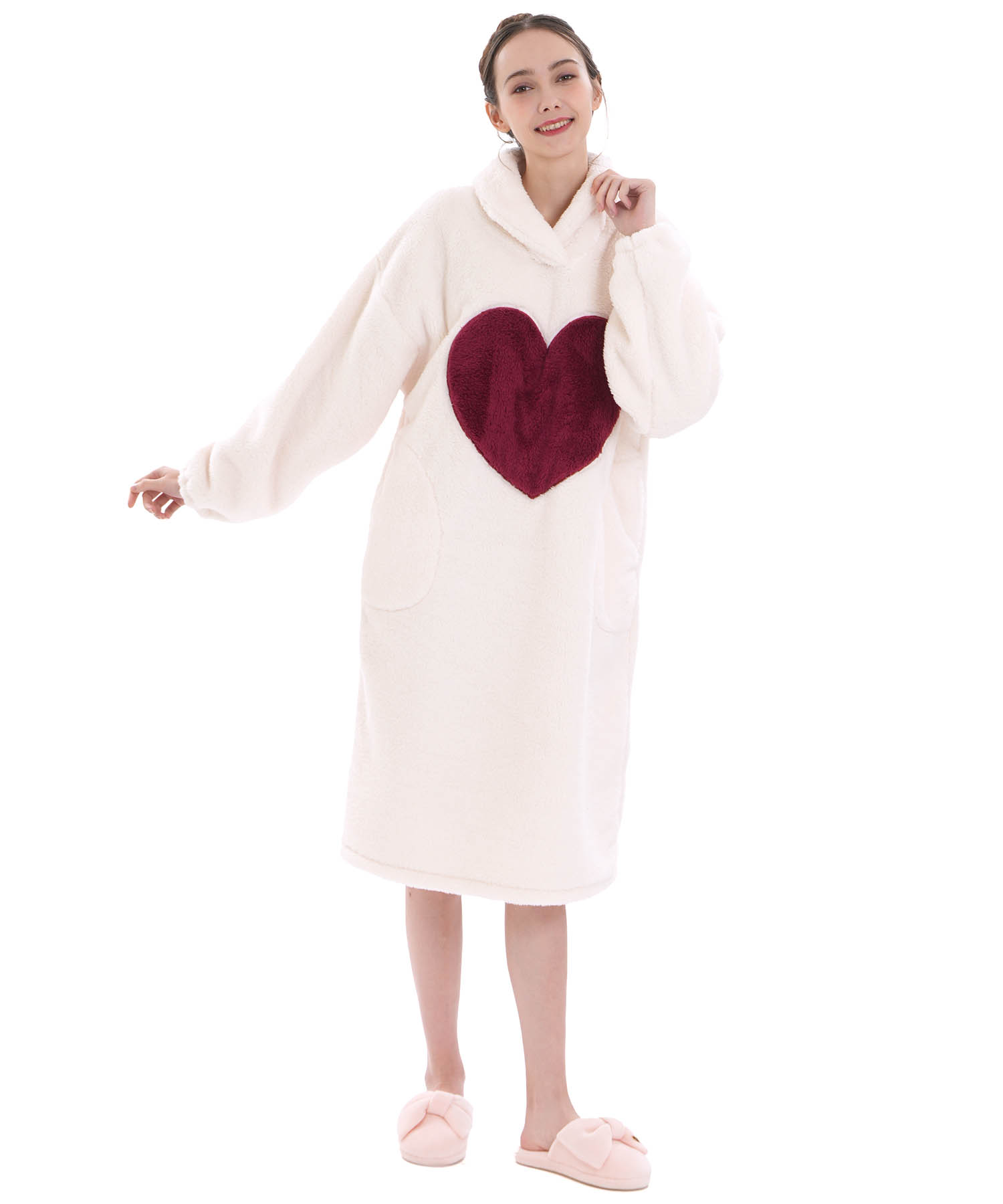 ストレッチボアハートワンピース_パジャマ&ルームウェア-ワンピース・ネグリジェ_ホワイト_2