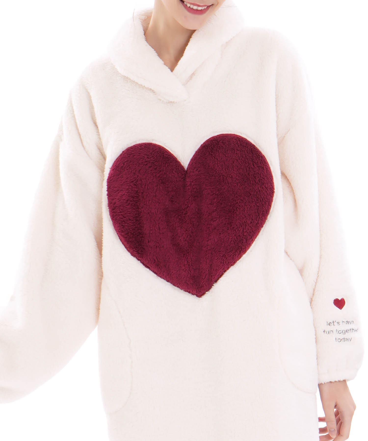 ストレッチボアハートワンピース_パジャマ&ルームウェア-ワンピース・ネグリジェ_ホワイト_0