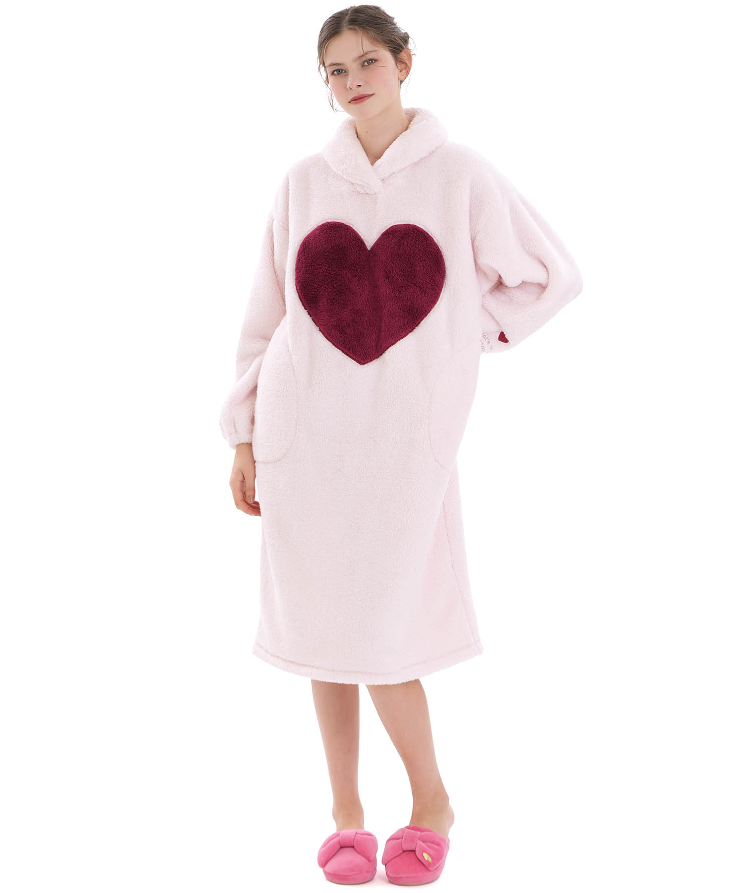 ストレッチボアハートワンピース_パジャマ&ルームウェア-ワンピース・ネグリジェ_ピンク_1