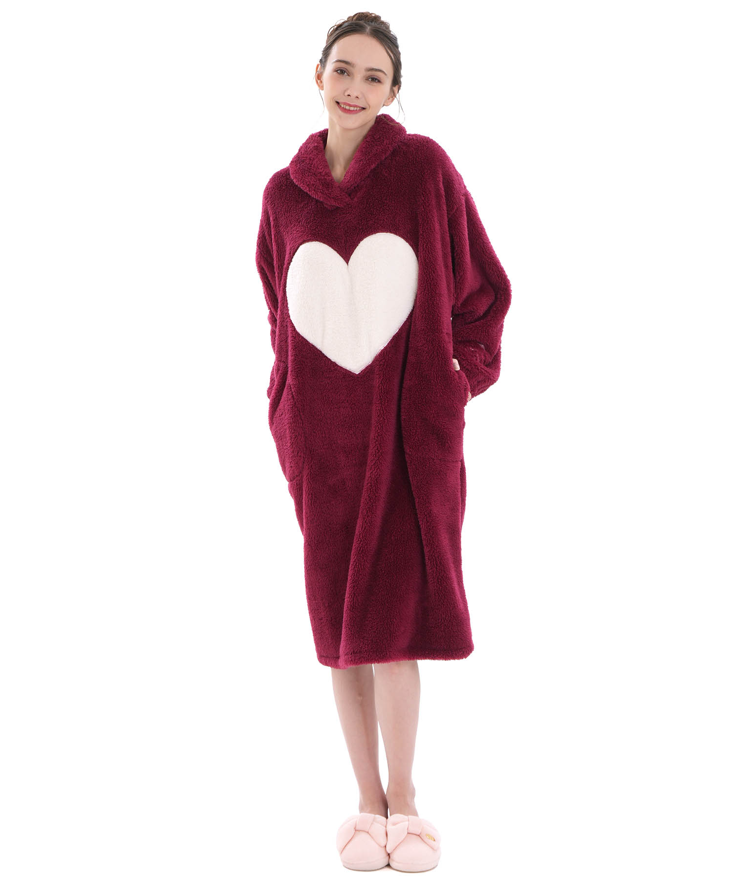 ストレッチボアハートワンピース_パジャマ&ルームウェア-ワンピース・ネグリジェ_レッド_2